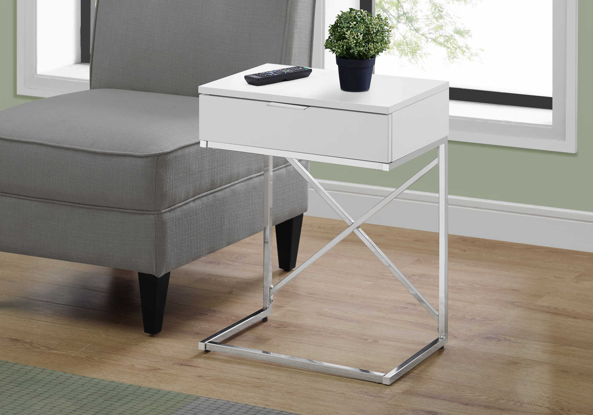 ACCENT TABLE - 24"H / GLOSSY WHITE / CHROME METAL 