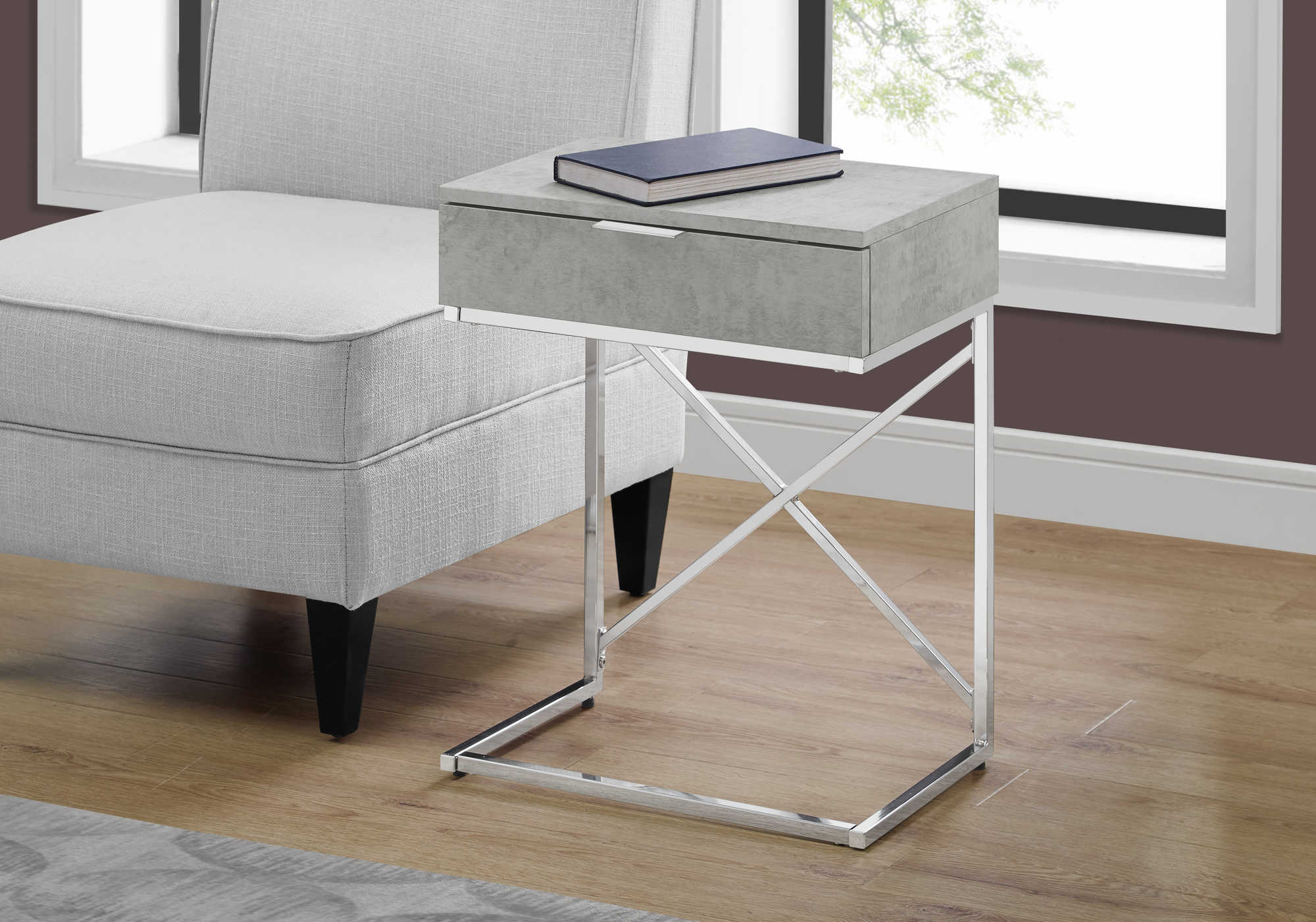 ACCENT TABLE - 24"H / GREY CEMENT / CHROME METAL 