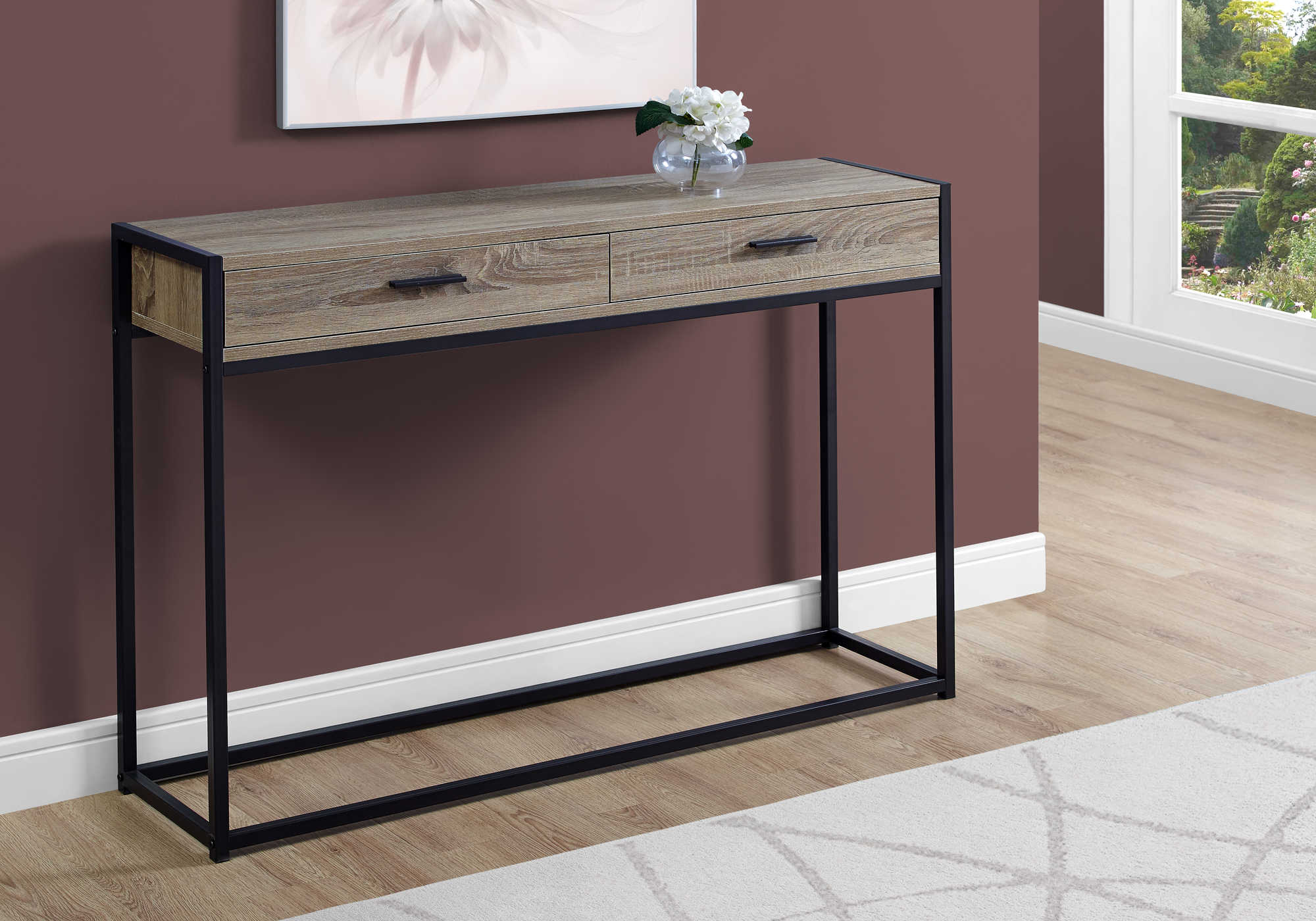 BEDROOM ACCENT CONSOLE TABLE - 48"L / DARK TAUPE / BLACK HALL CONSOLE