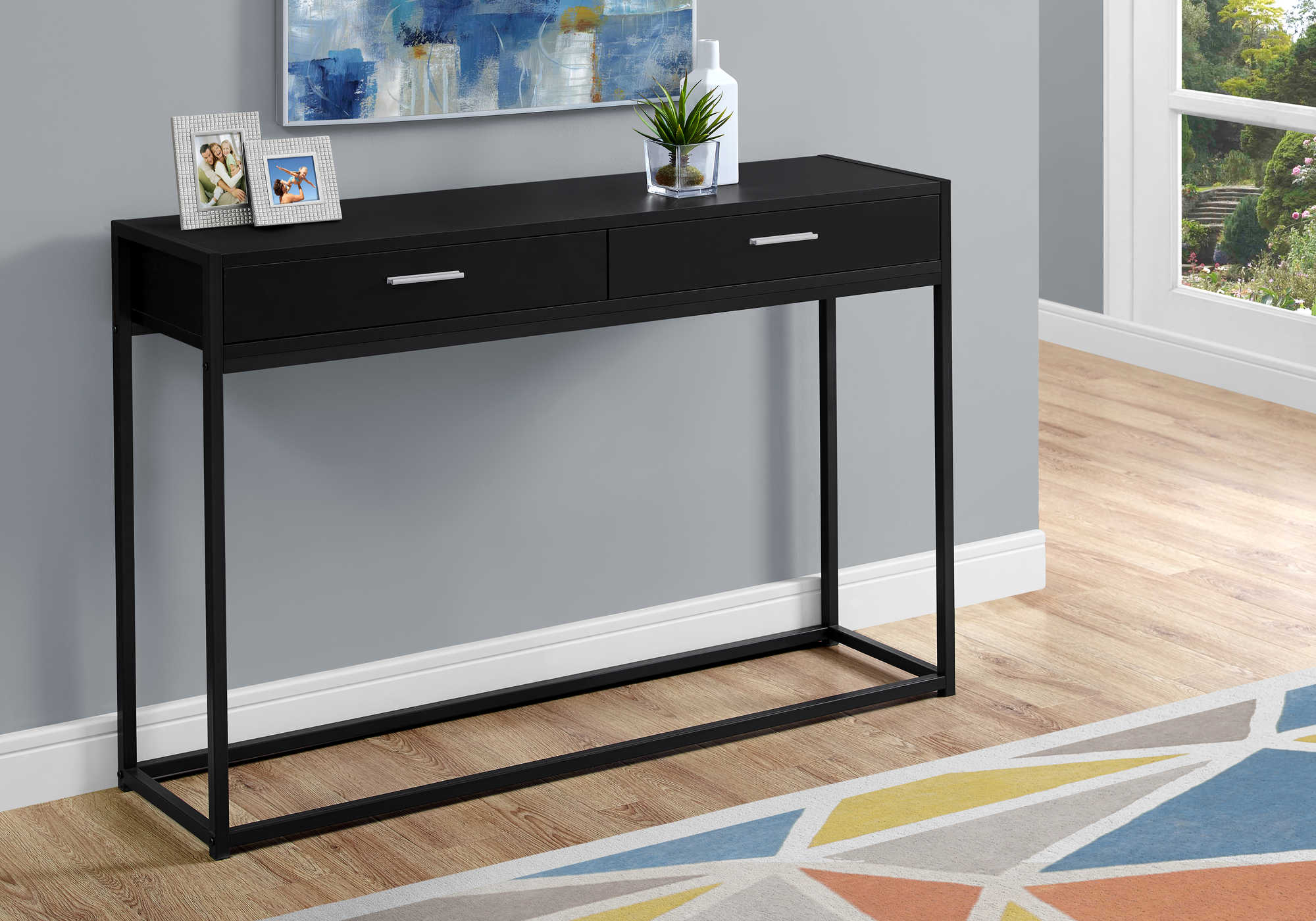 BEDROOM ACCENT CONSOLE TABLE - 48"L / BLACK / BLACK METAL HALL CONSOLE