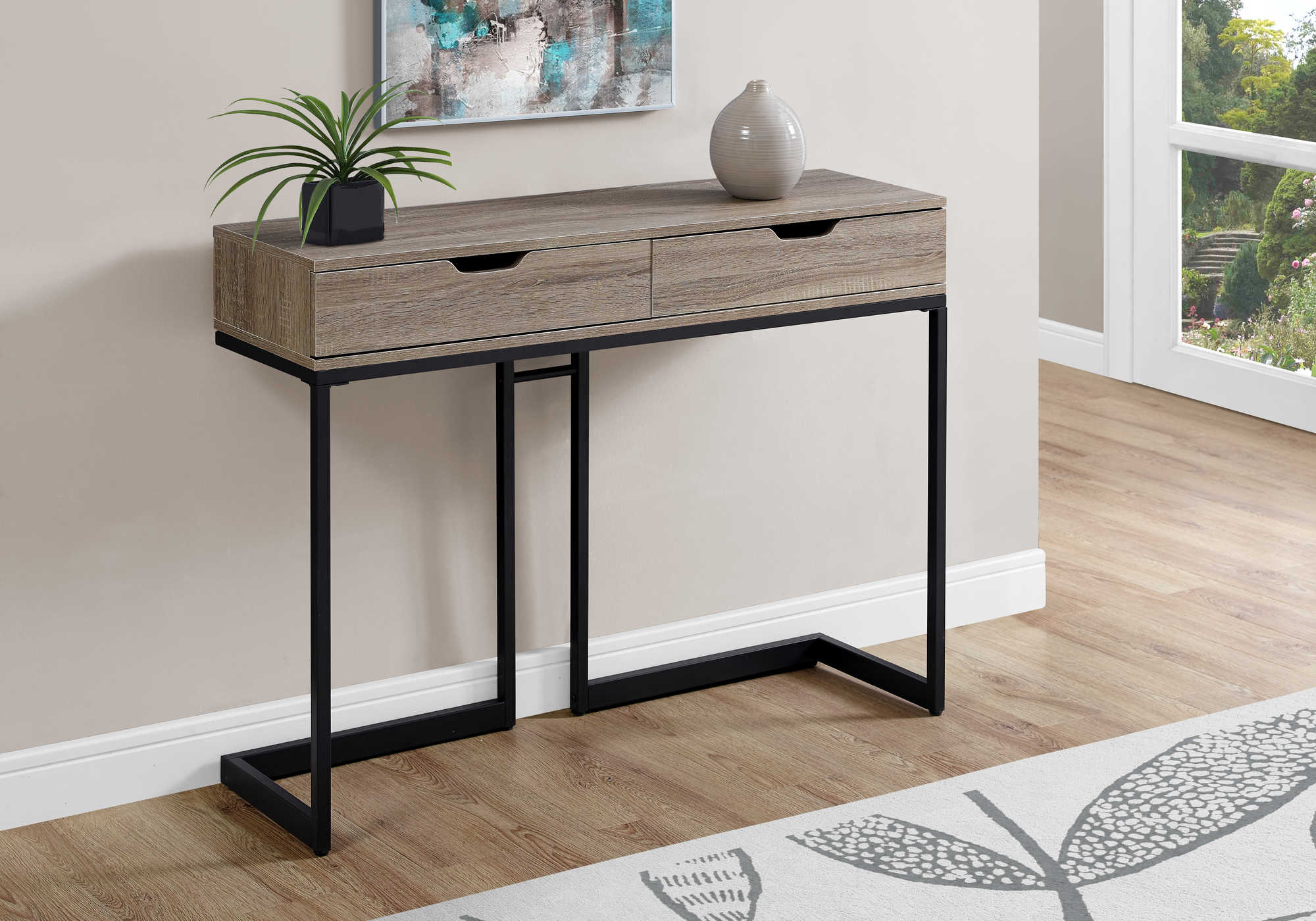 BEDROOM ACCENT CONSOLE TABLE - 42"L / DARK TAUPE / BLACK HALL CONSOLE