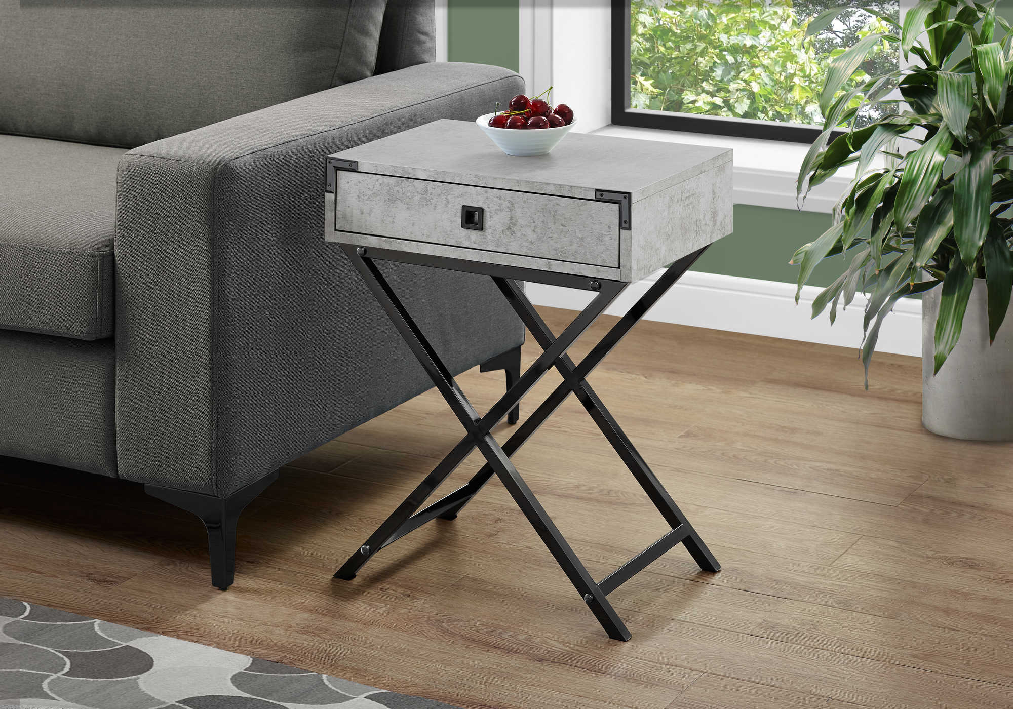 ACCENT TABLE - 24"H / GREY CEMENT / BLACK NICKEL METAL