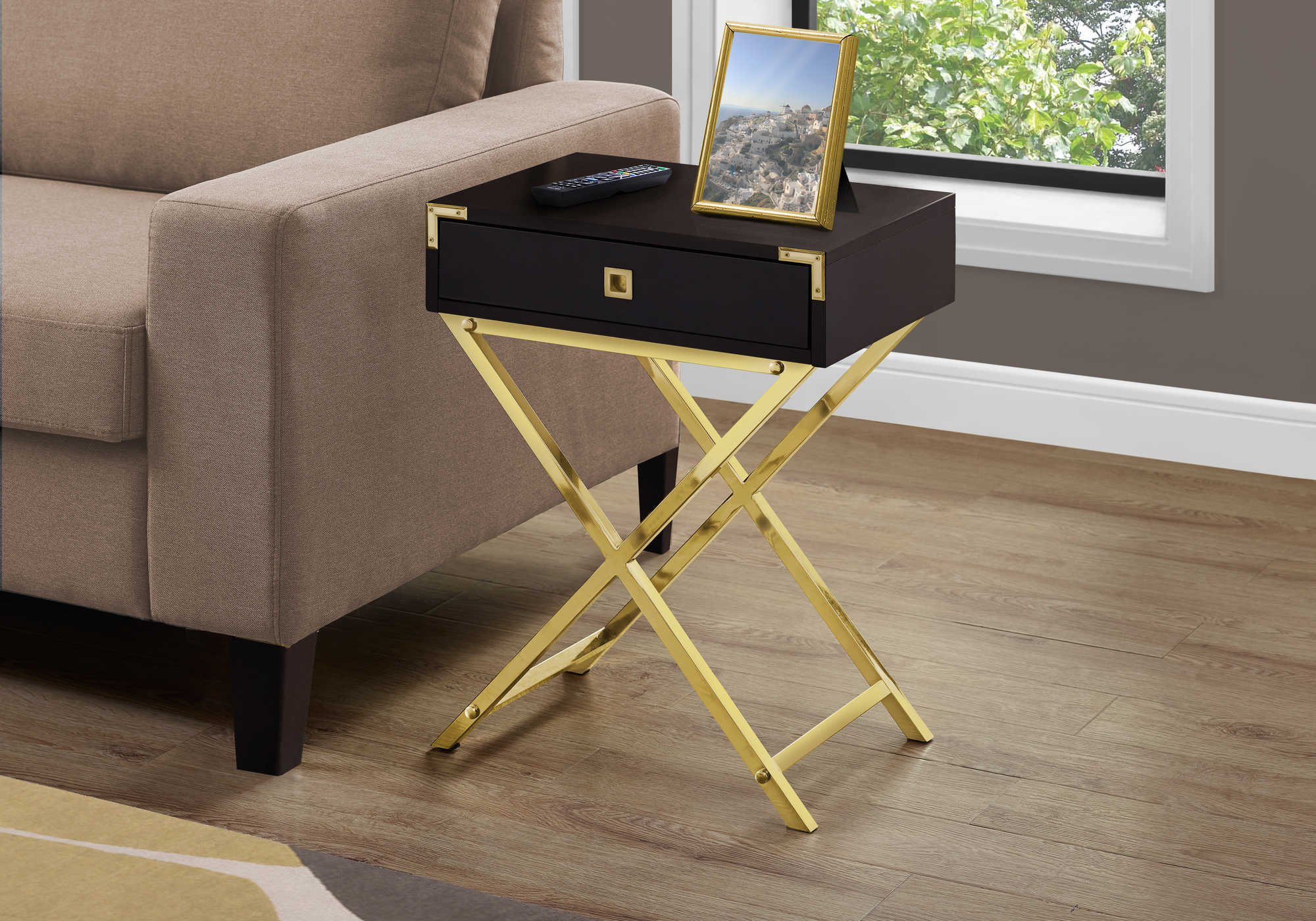 ACCENT TABLE - 24"H / ESPRESSO / GOLD METAL