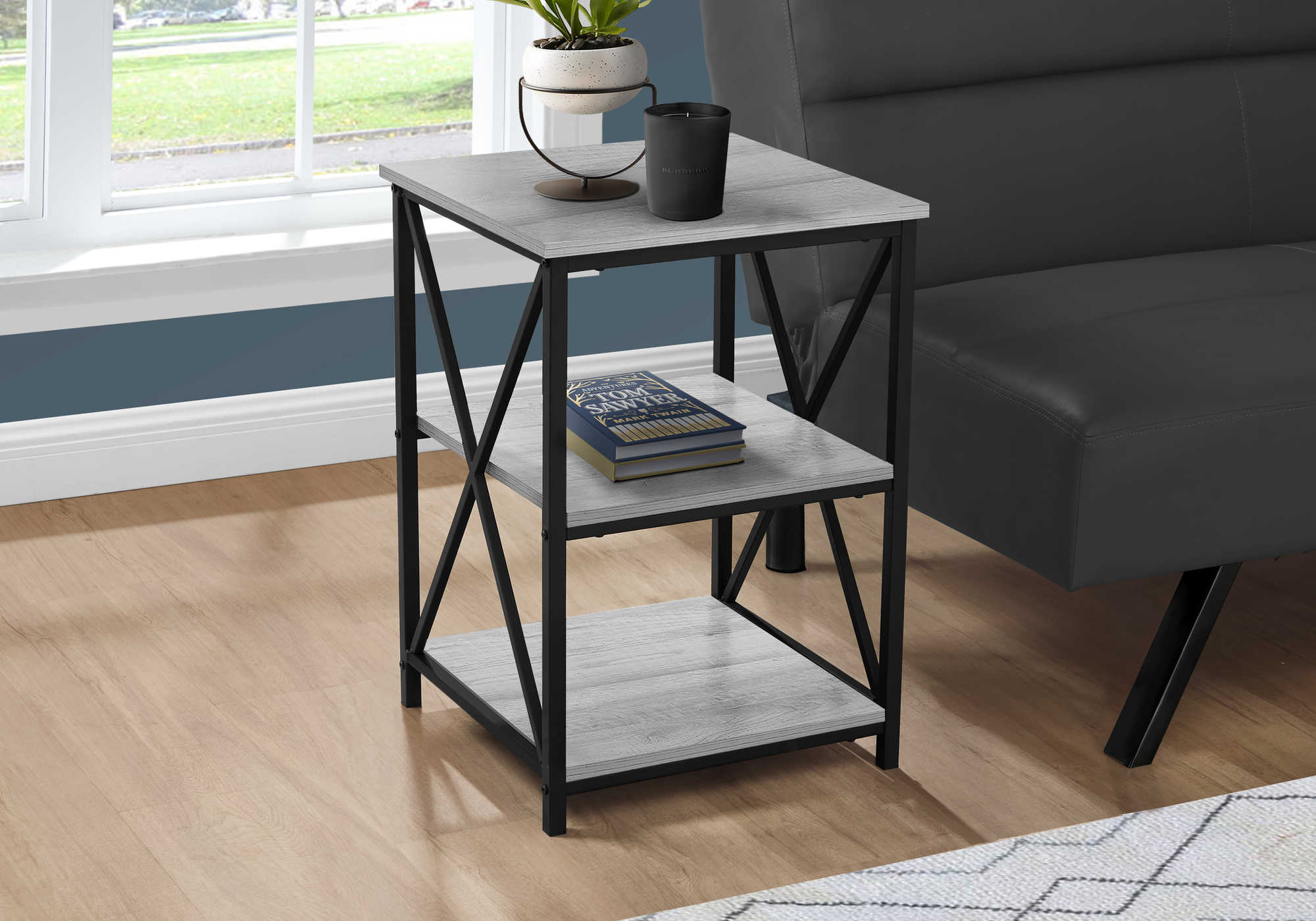 ACCENT TABLE - 26"H / GREY / BLACK METAL