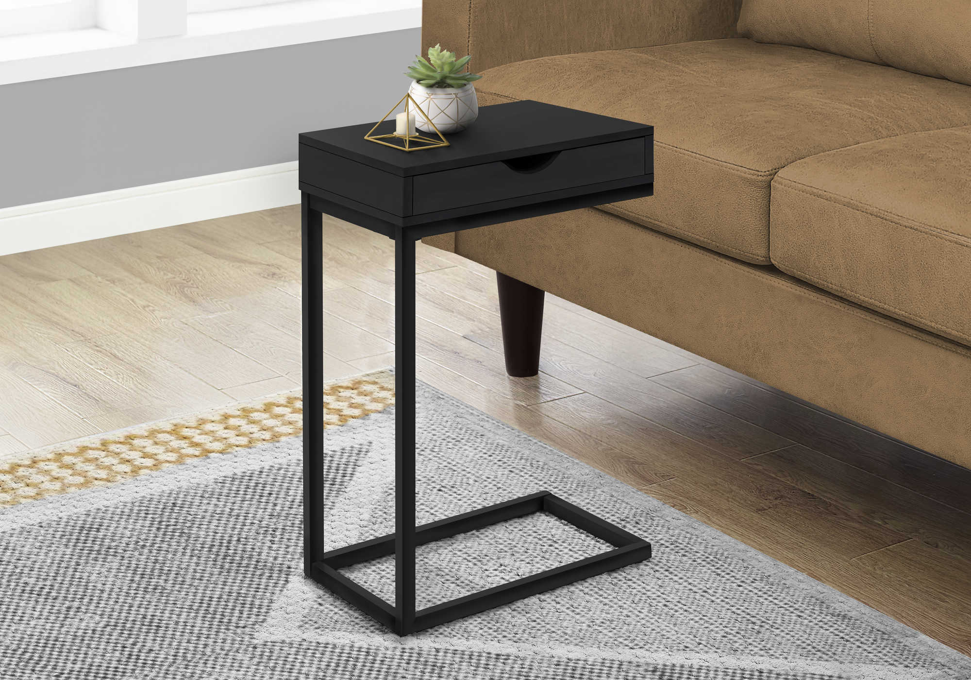ACCENT TABLE - BLACK / BLACK METAL WITH A DRAWER