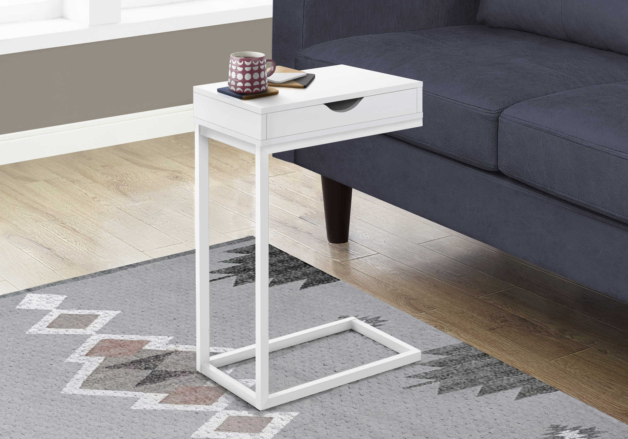 ACCENT TABLE - WHITE / WHITE METAL WITH A DRAWER
