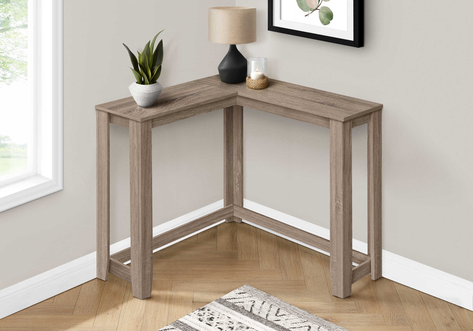 BEDROOM ACCENT CONSOLE TABLE - 36" / DARK TAUPE CORNER CONSOLE