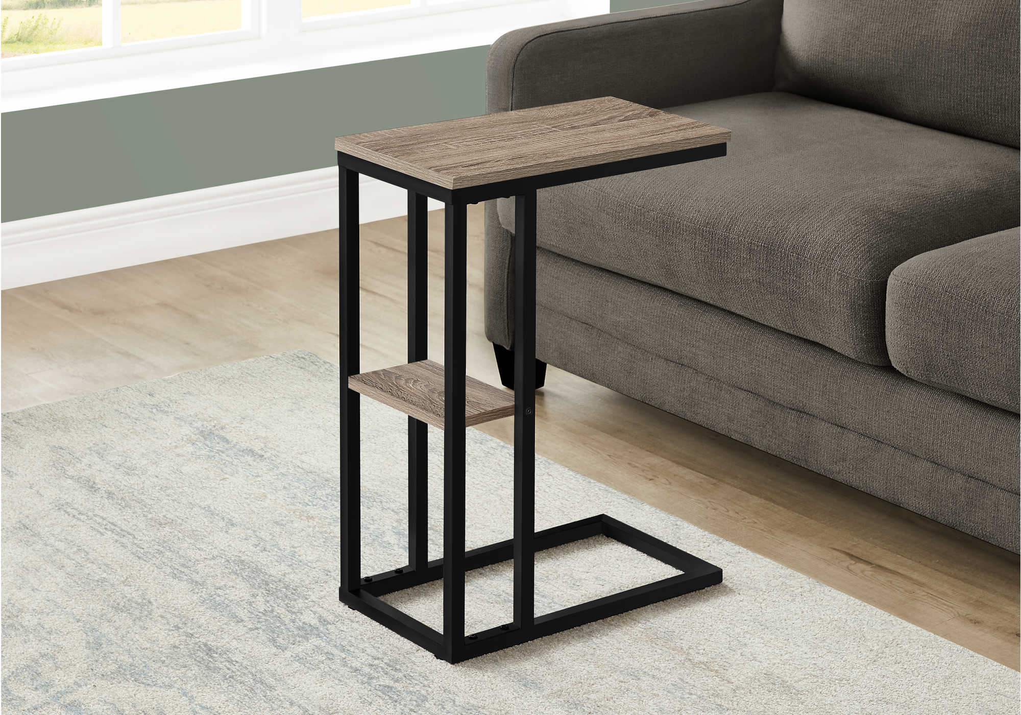 ACCENT TABLE - 25"H / DARK TAUPE / BLACK METAL