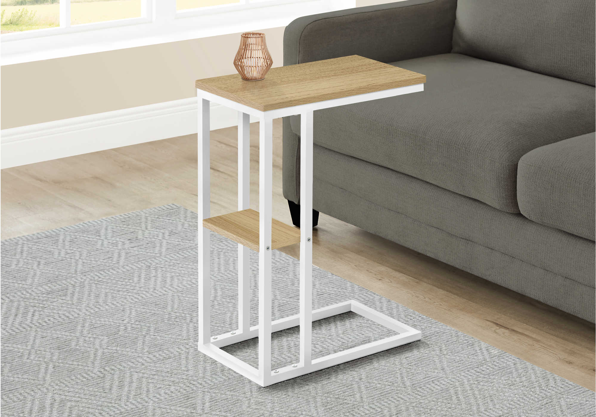 ACCENT TABLE - 25"H / NATURAL / WHITE METAL