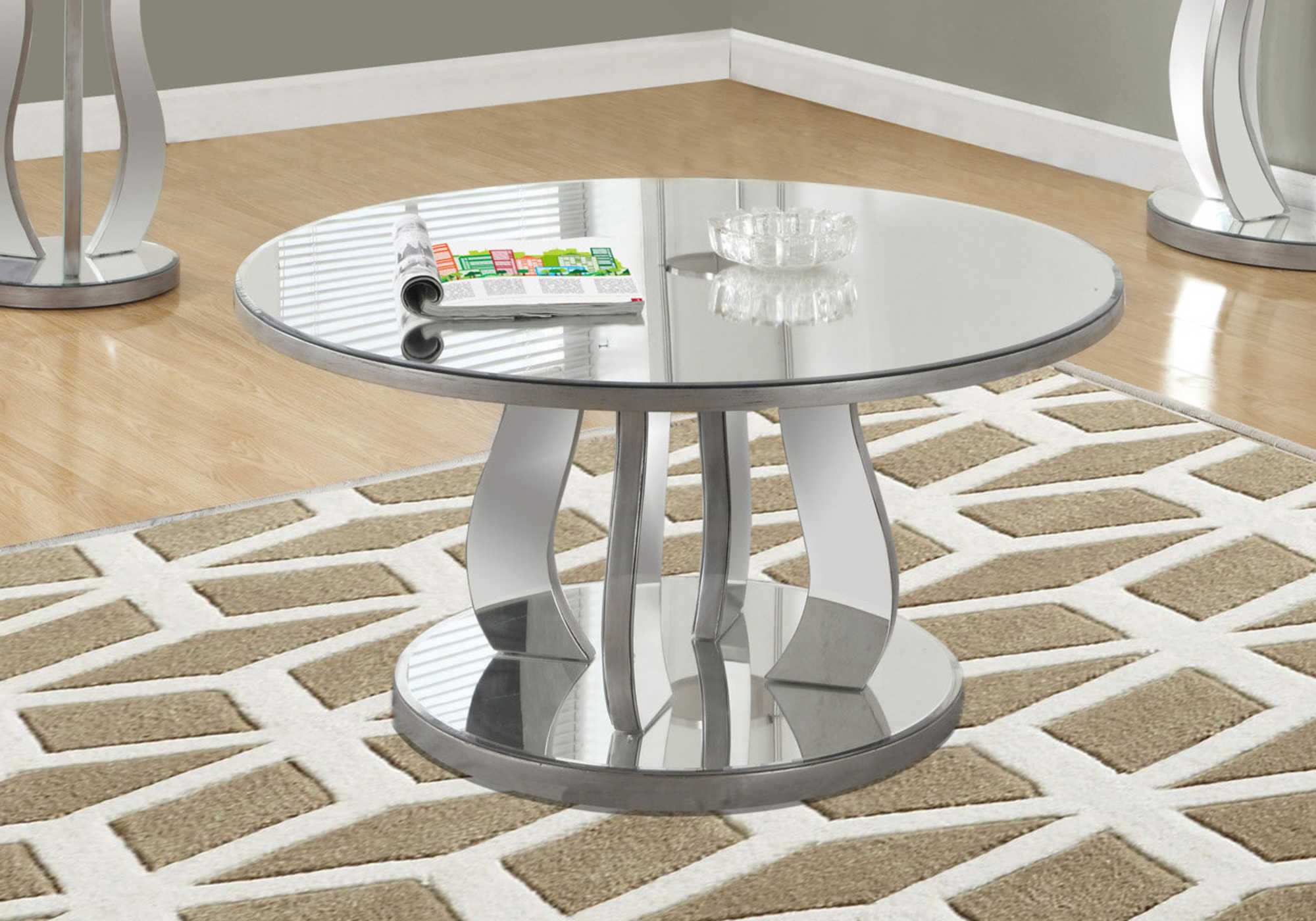 COFFEE TABLE - 36"DIA / BRUSHED SILVER / MIRROR