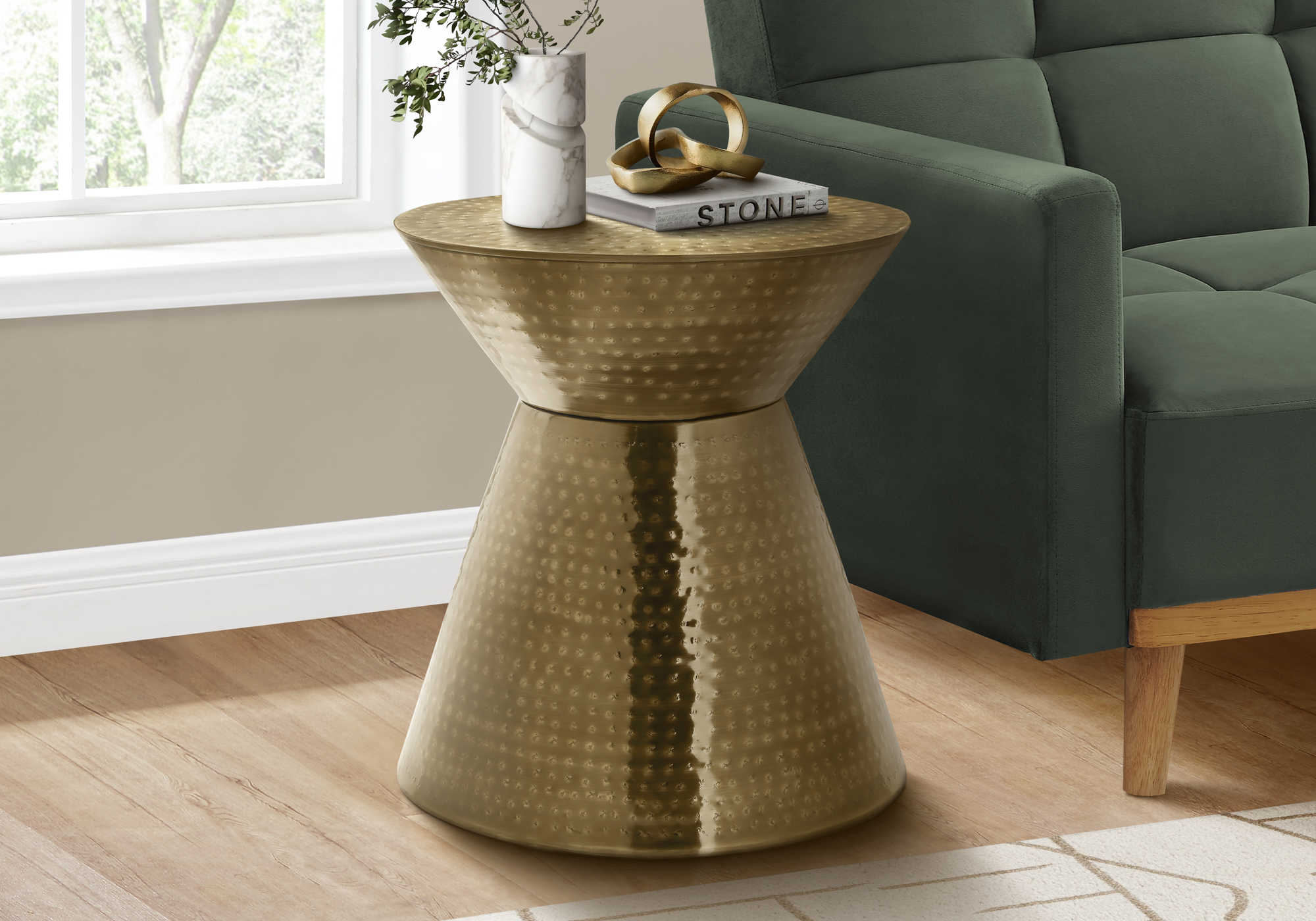 ACCENT TABLE - 22"H / GOLD IRON METAL DRUM END TABLE