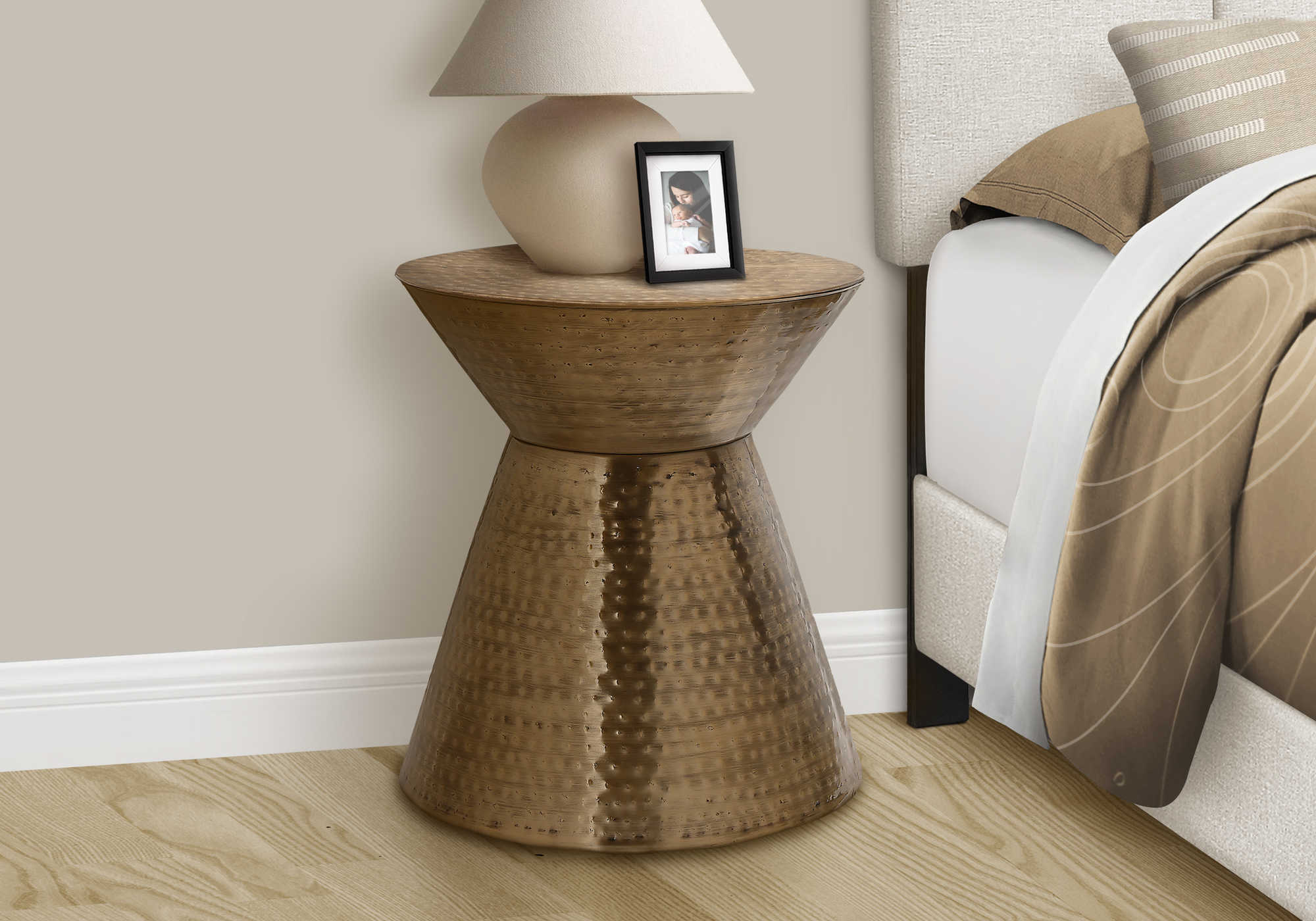 NIGHTSTAND - 22"H / COPPER IRON METAL DRUM END TABLE