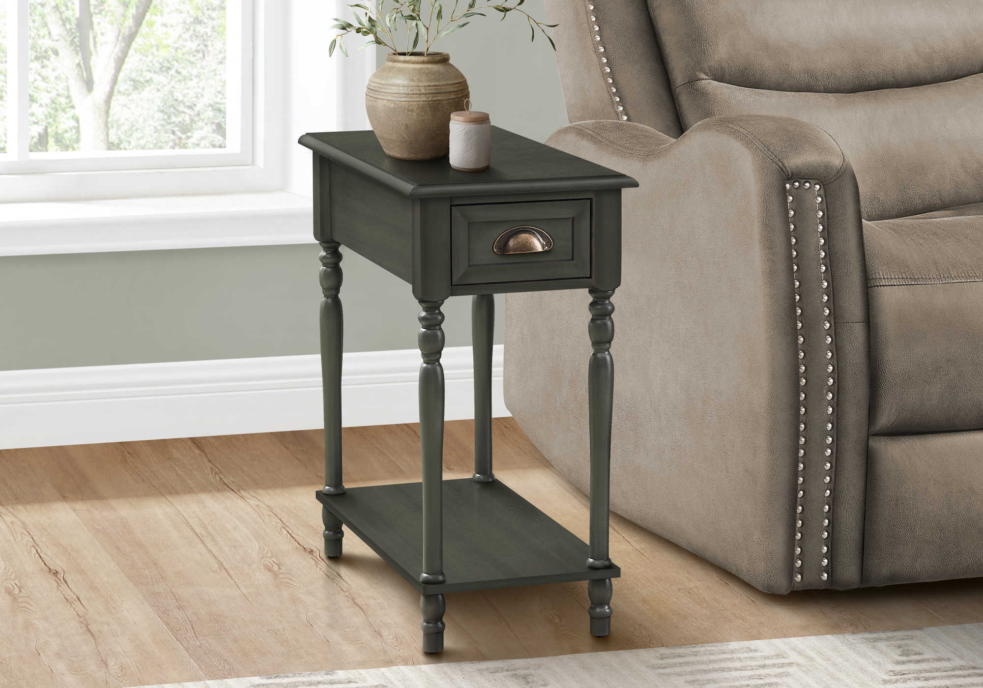 ACCENT TABLE - 24"H / DARK GREEN VENEER END TABLE