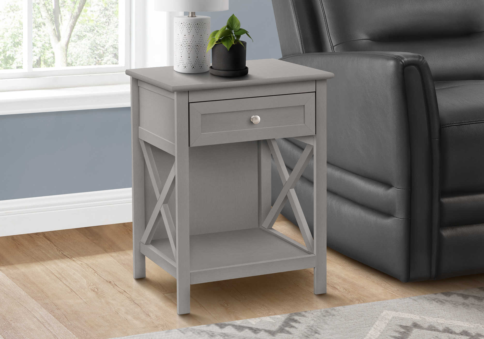 ACCENT TABLE - 25"H / ANTIQUE GREY VENEER END TABLE