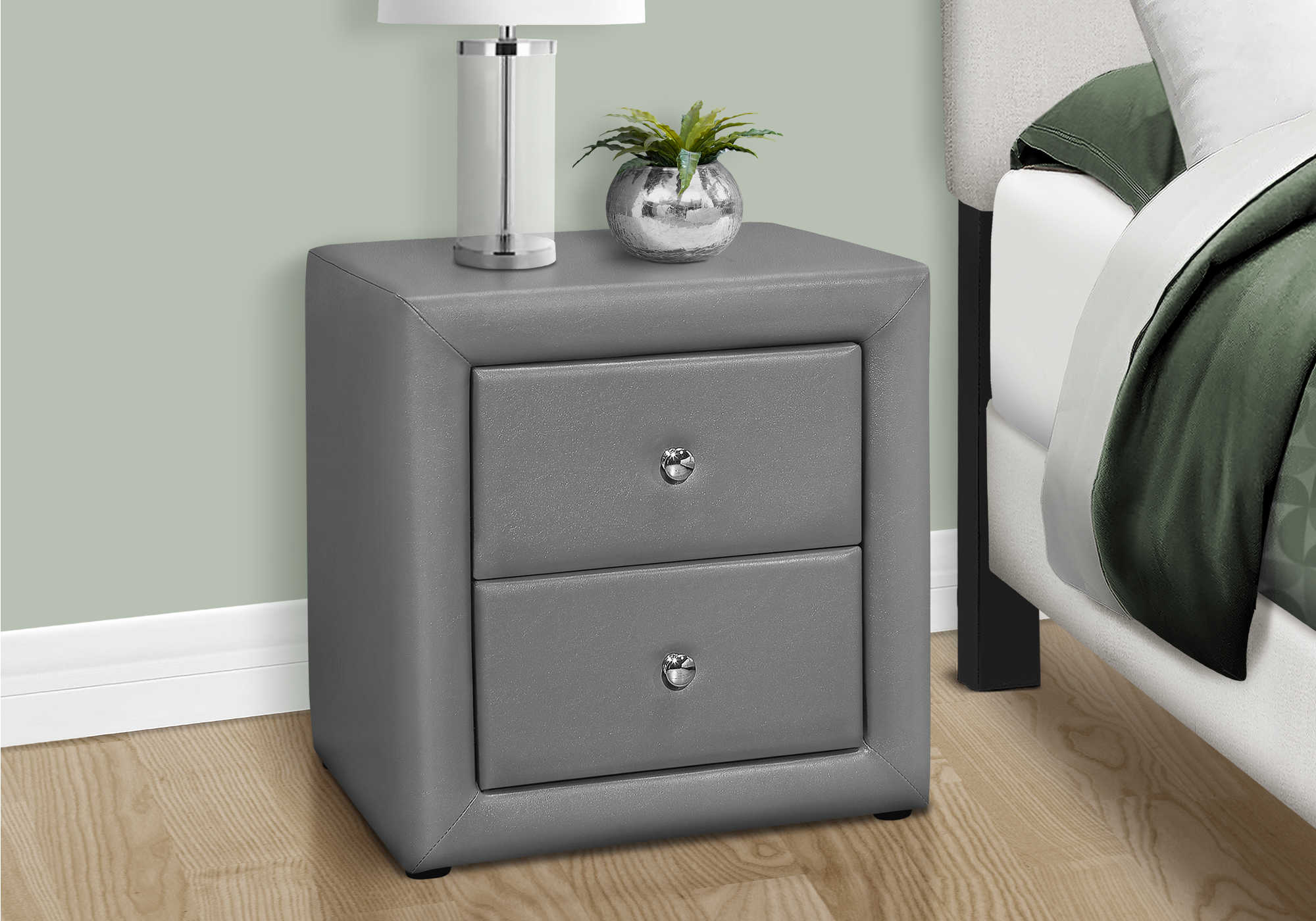 NIGHTSTAND - 21"H / GREY LEATHER-LOOK