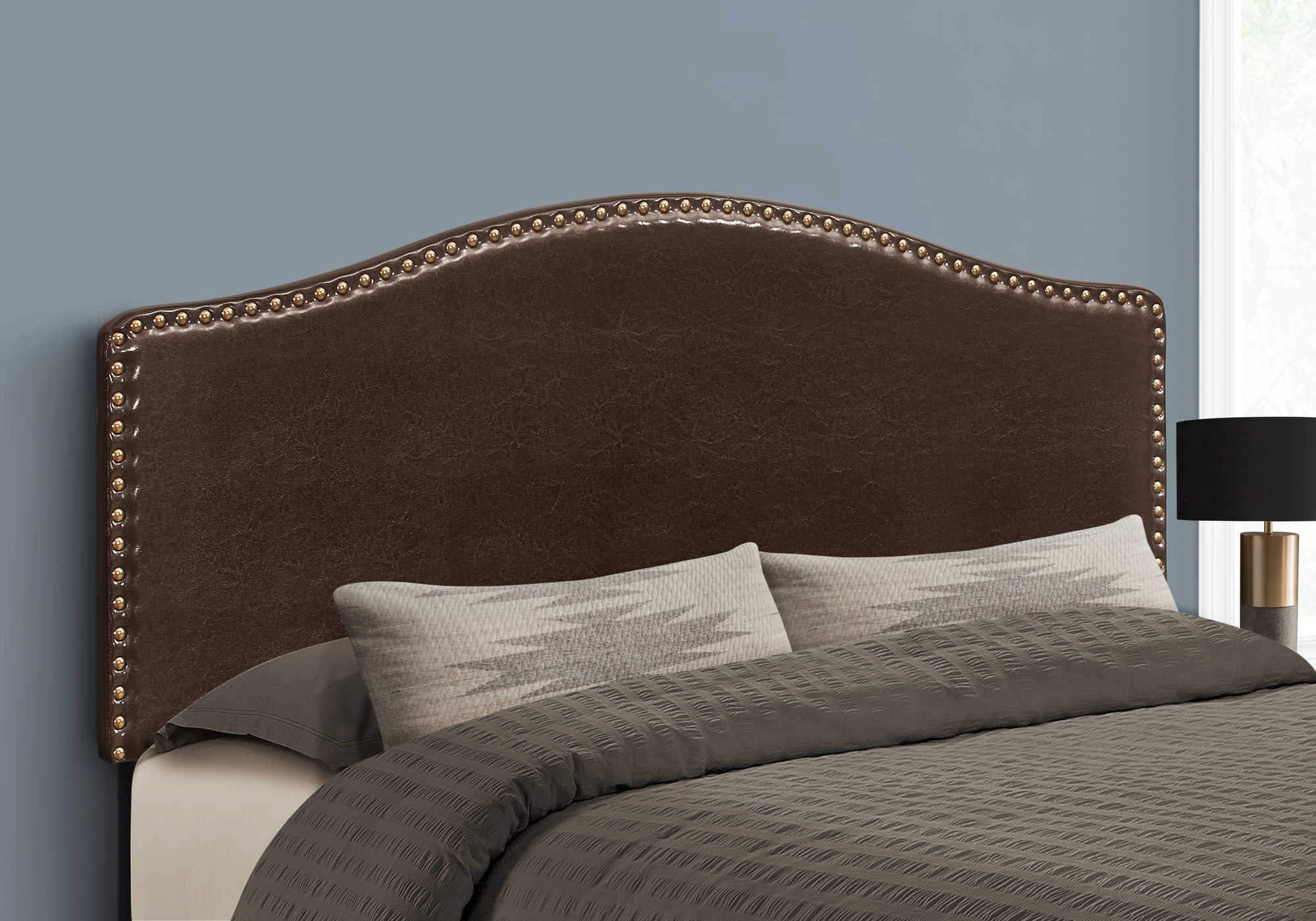 BED - QUEEN SIZE / BROWN LEATHER-LOOK HEADBOARD ONLY