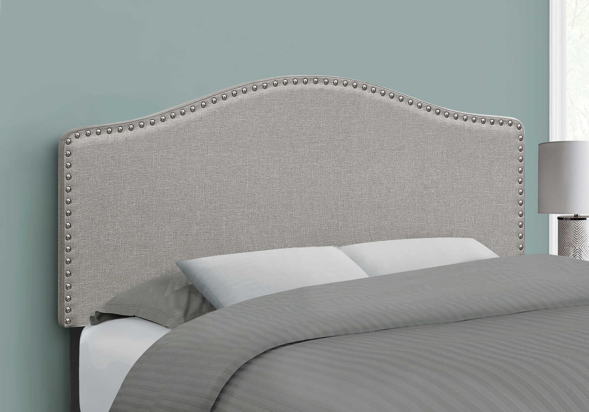 BED - FULL SIZE / GREY LINEN HEADBOARD ONLY