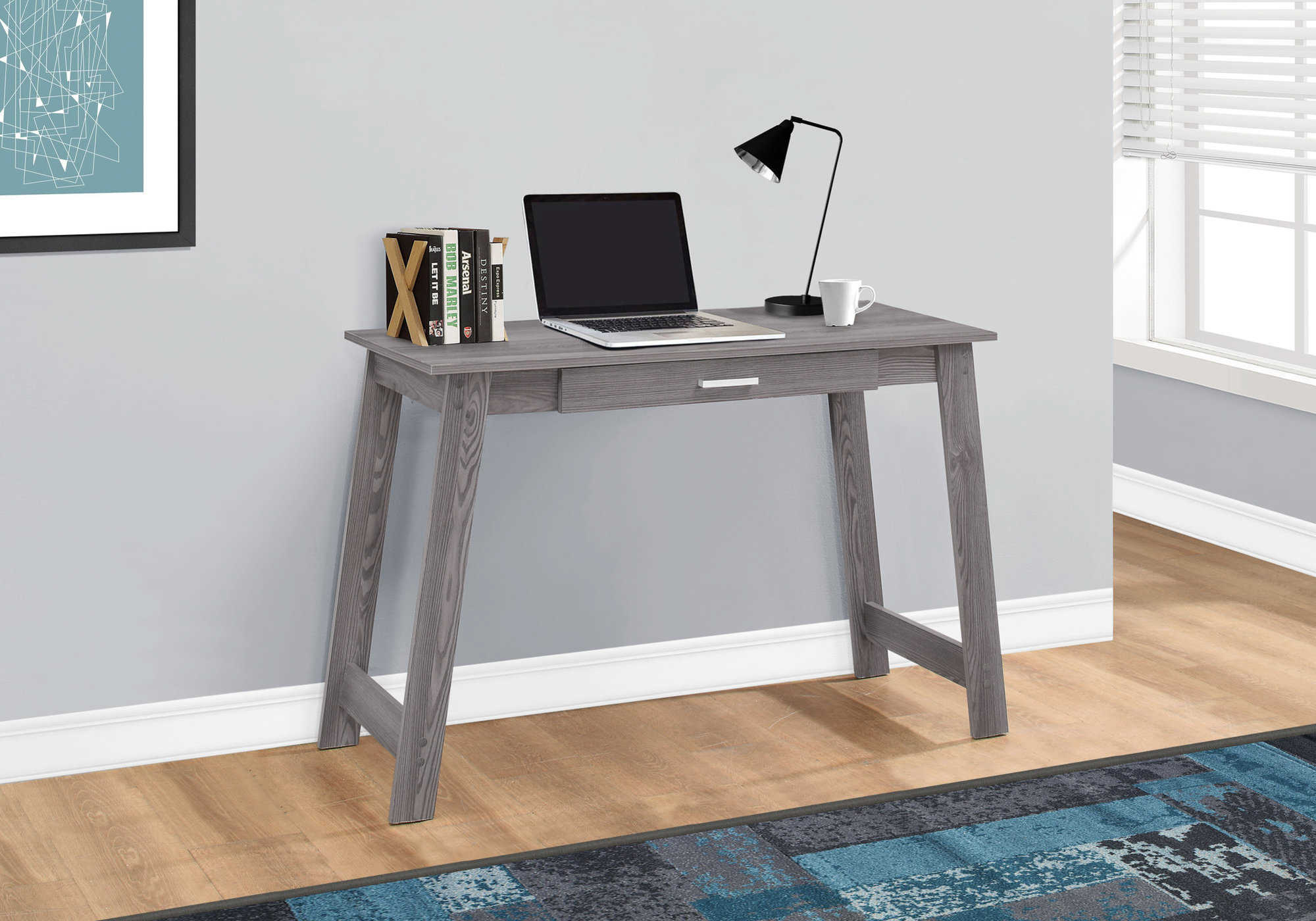 COMPUTER DESK - 42"L / GREY WITH A STORAGE DRAWER