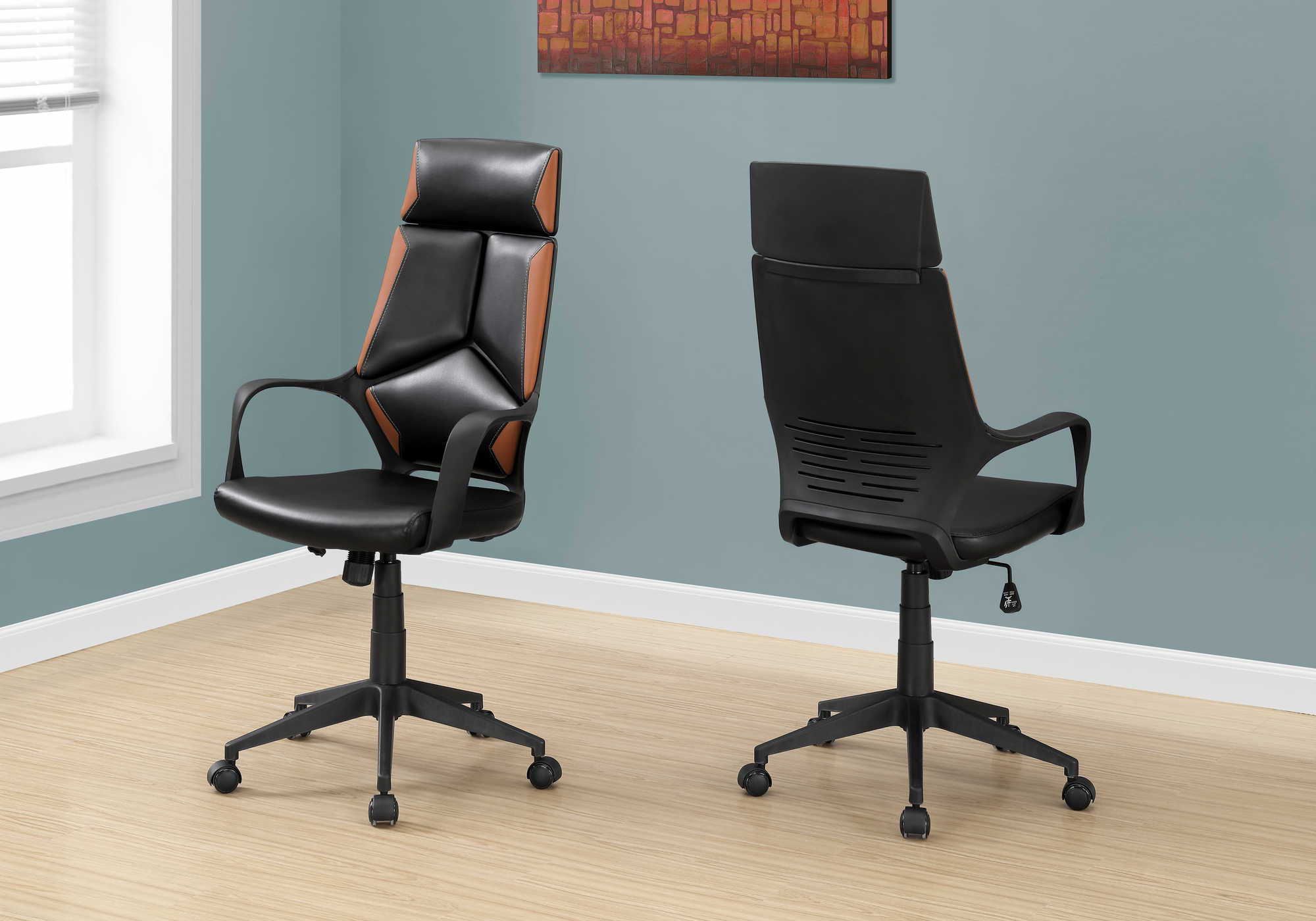 OFFICE CHAIR - BLACK / BROWN LEATHER-LOOK / EXECUTIVE