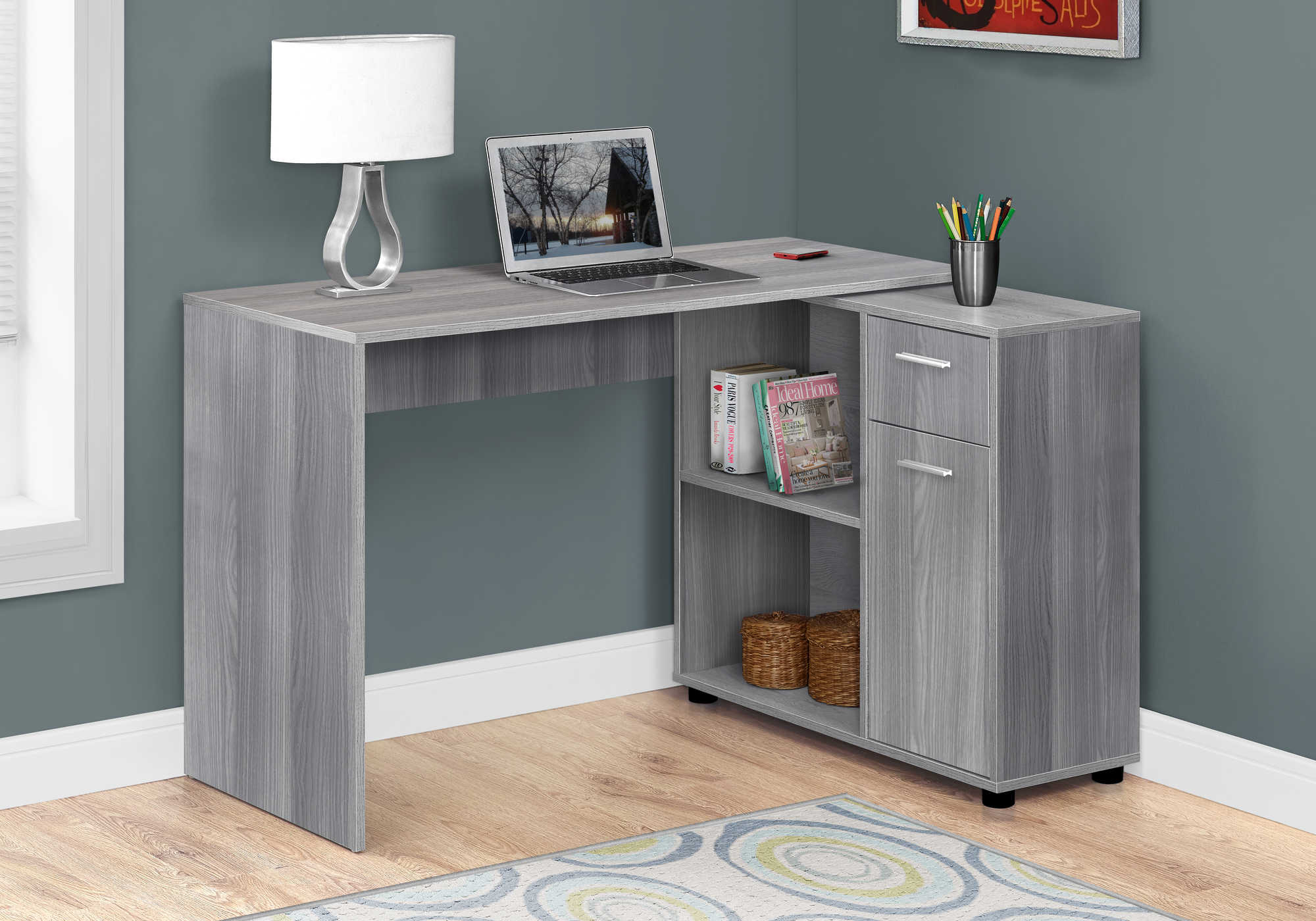 COMPUTER DESK - 46"L / GREY WITH A STORAGE CABINET