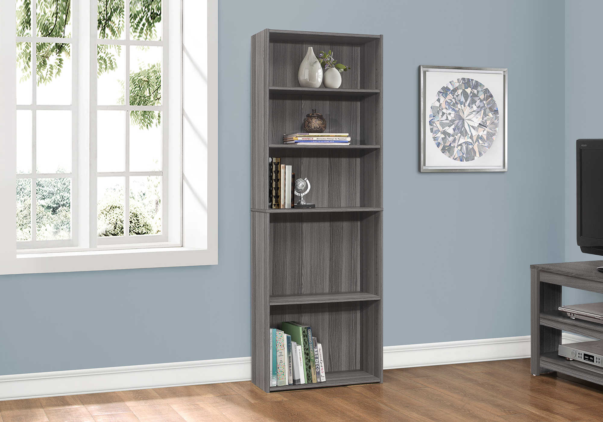 BOOKCASE - 72"H / GREY WITH 5 SHELVES