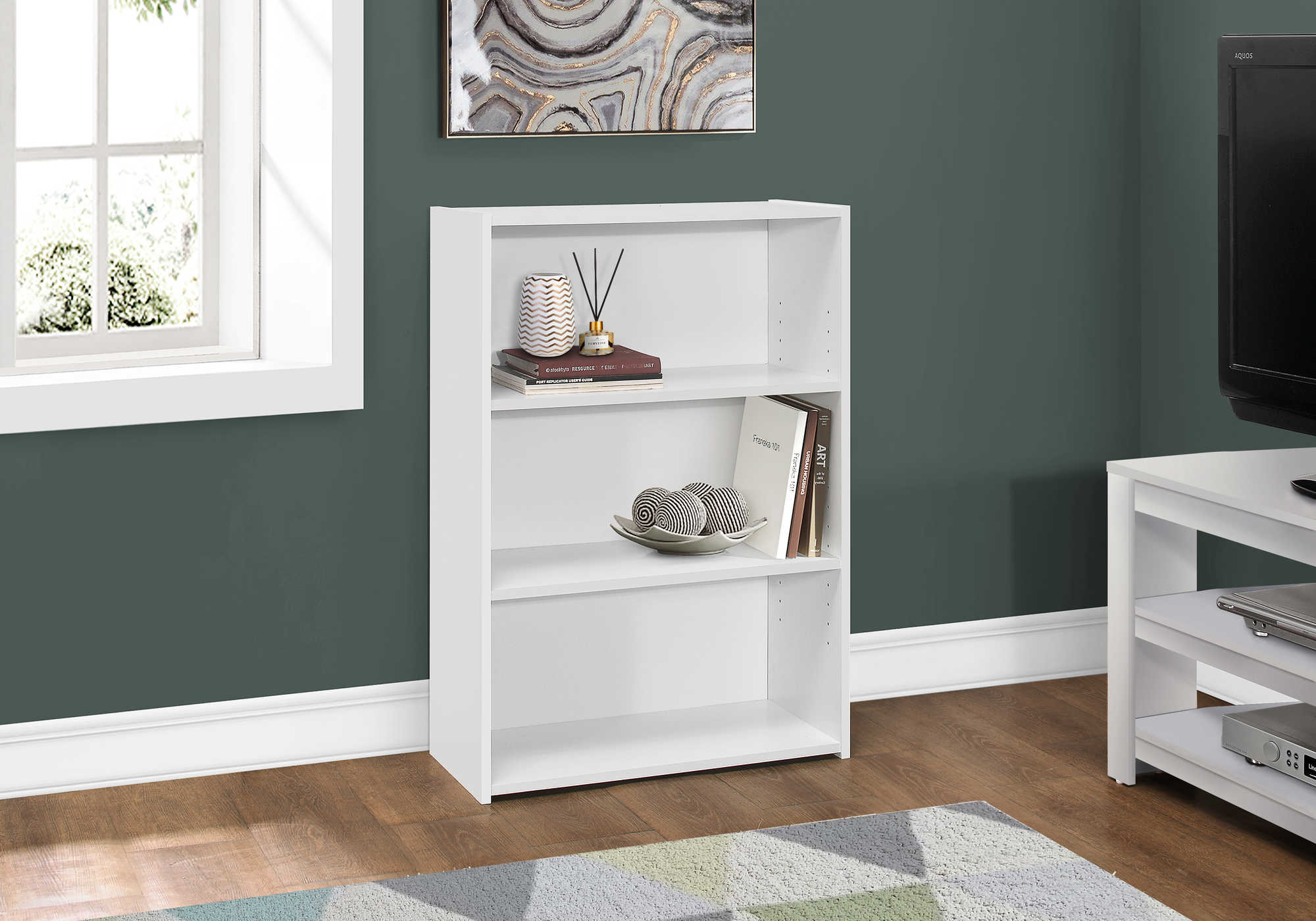 BOOKCASE - 36"H / WHITE WITH 3 SHELVES