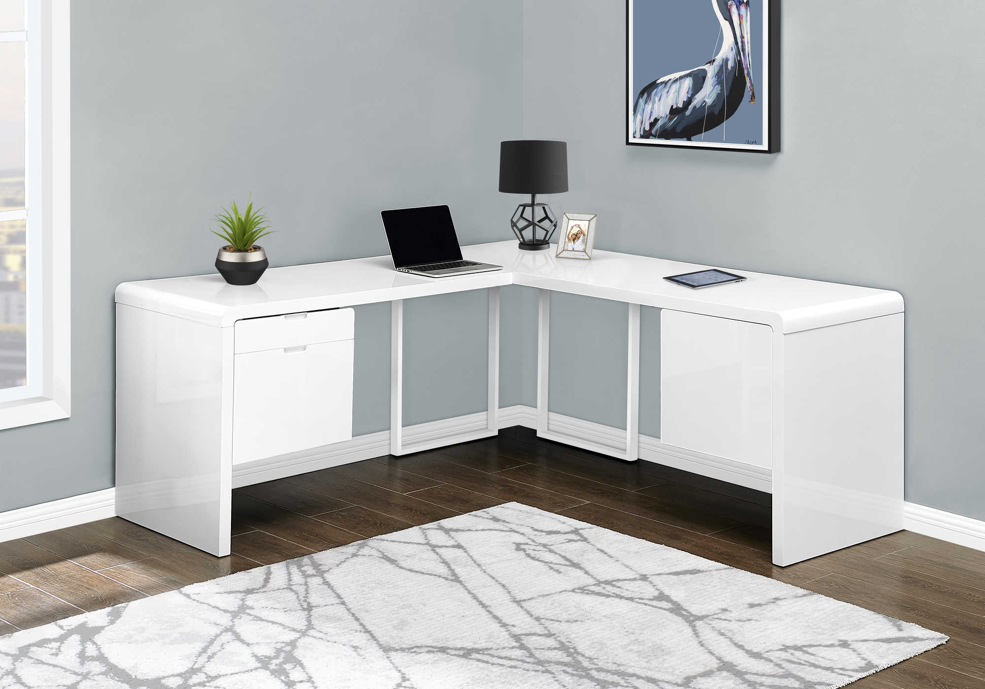 COMPUTER DESK - 72"L / HIGH GLOSSY WHITE LEFT/ RIGHT FACE