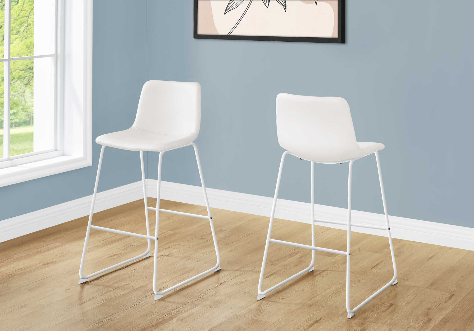 BARSTOOL - 40"H / WHITE LEATHER-LOOK / WHITE METAL