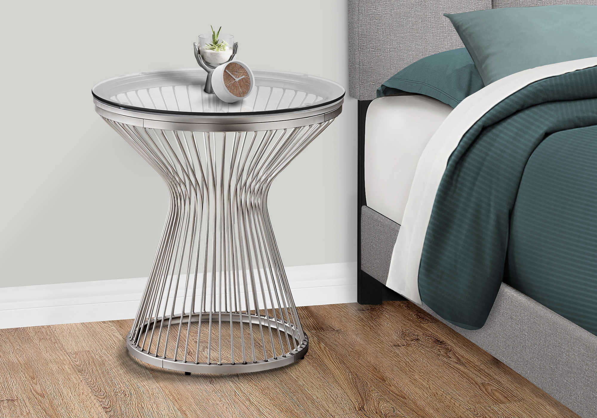 NIGHTSTAND - 24"H / STAINLESS STEEL WITH TEMPERED GLASS