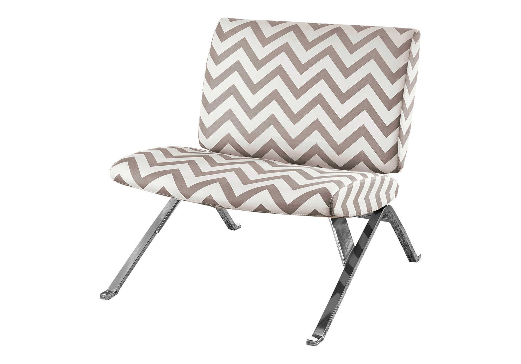 ACCENT CHAIR - DARK TAUPE " CHEVRON " WITH CHROME METAL 