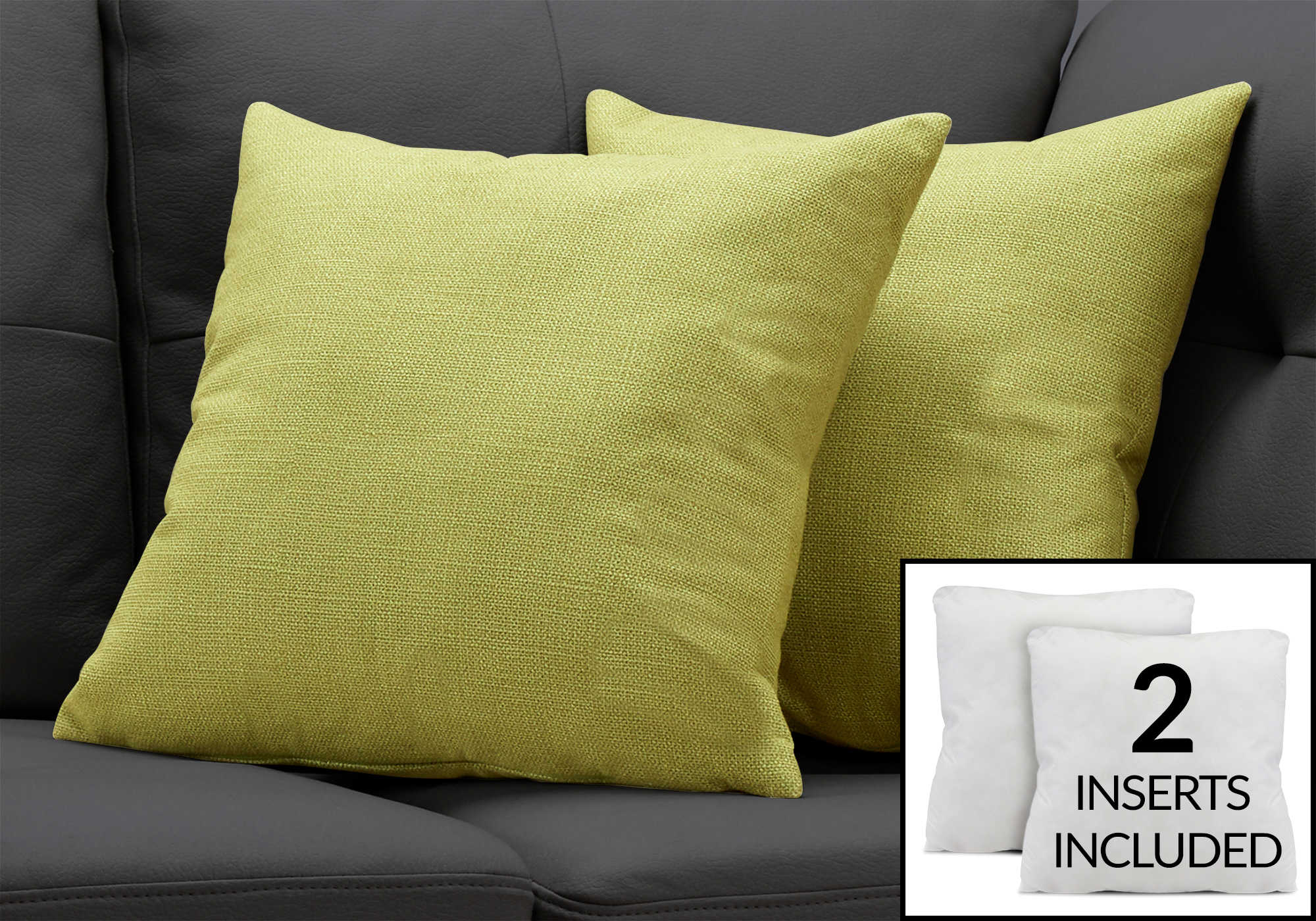 BEDROOM DECORATIVE PILLOW - 18"X 18" / PATTERNED LIME GREEN / 2PCS
