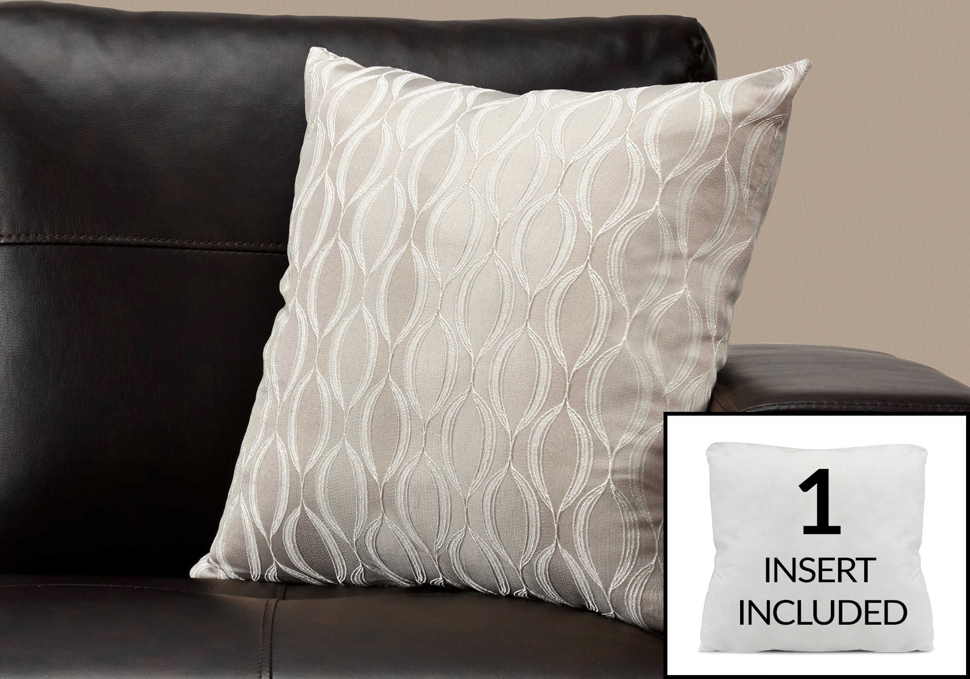 PILLOW - 18"X 18" / TAUPE WAVE PATTERN / 1PC
