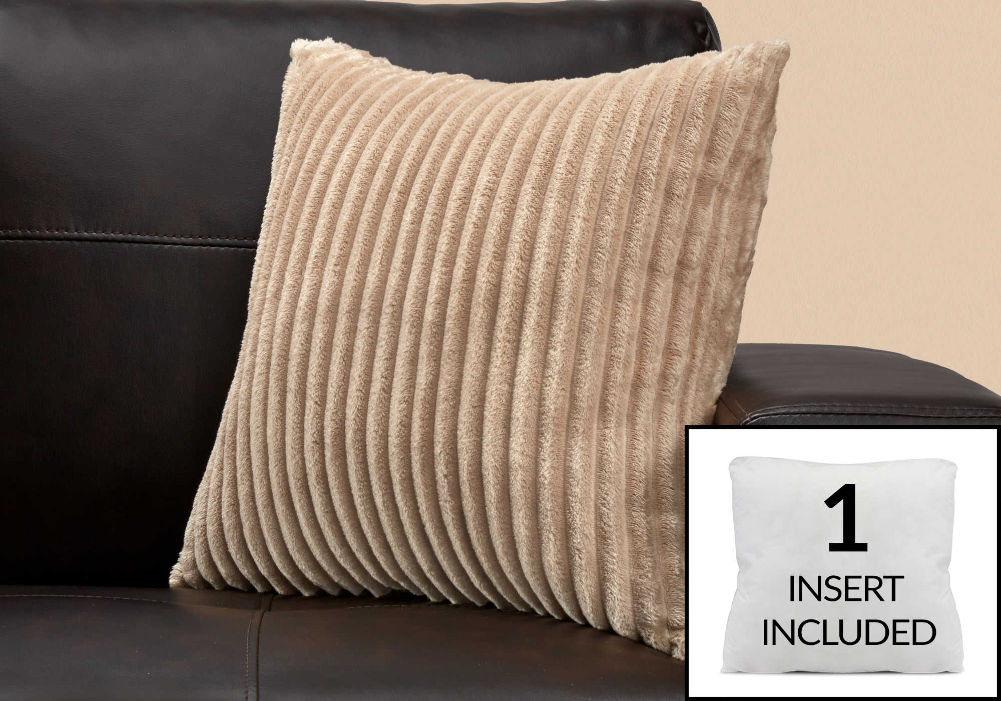 PILLOW - 18"X 18" / BEIGE ULTRA SOFT RIBBED STYLE / 1PC 