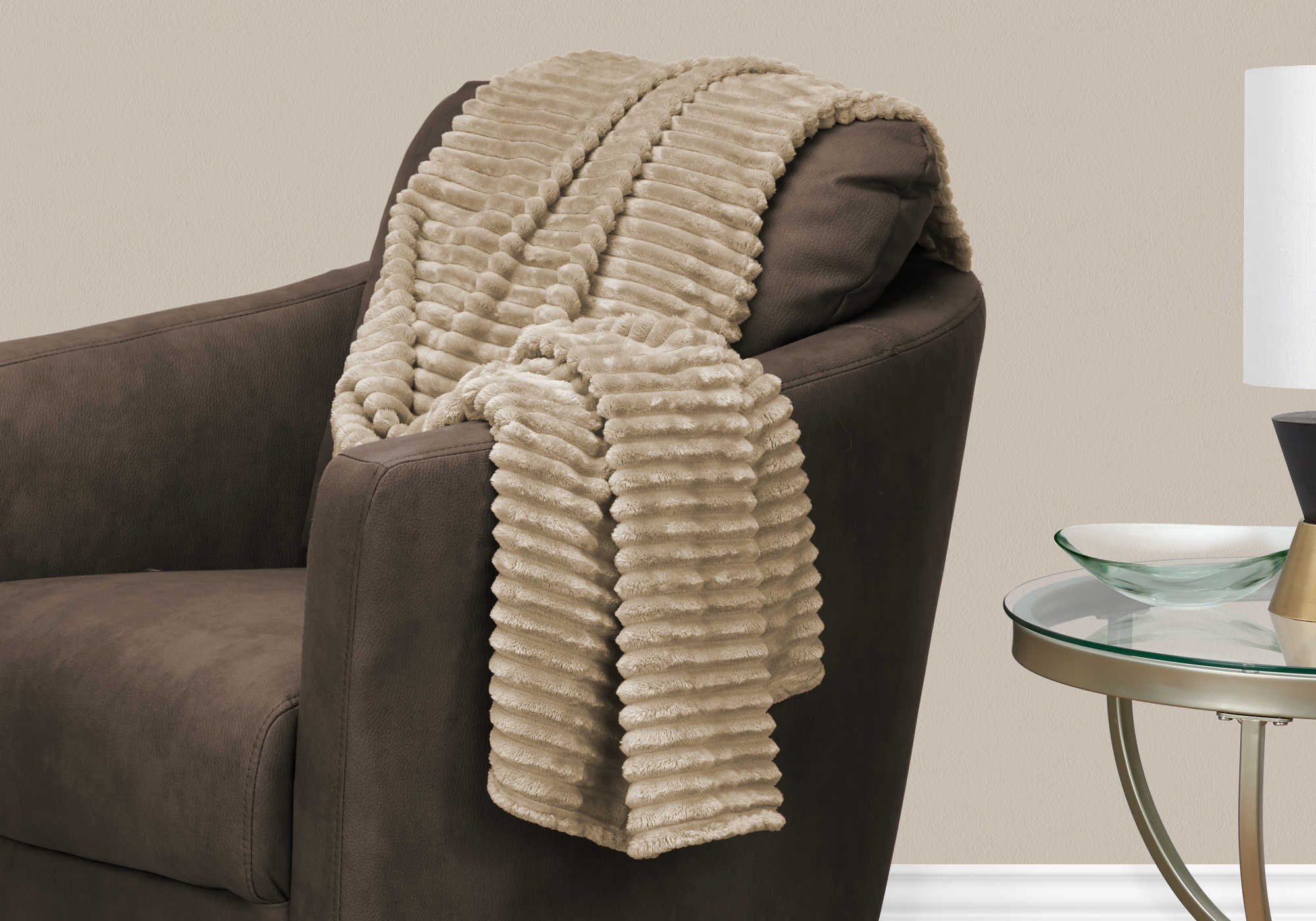 BEDROOM THROW - 60" X 50" / BEIGE ULTRA SOFT RIBBED STYLE