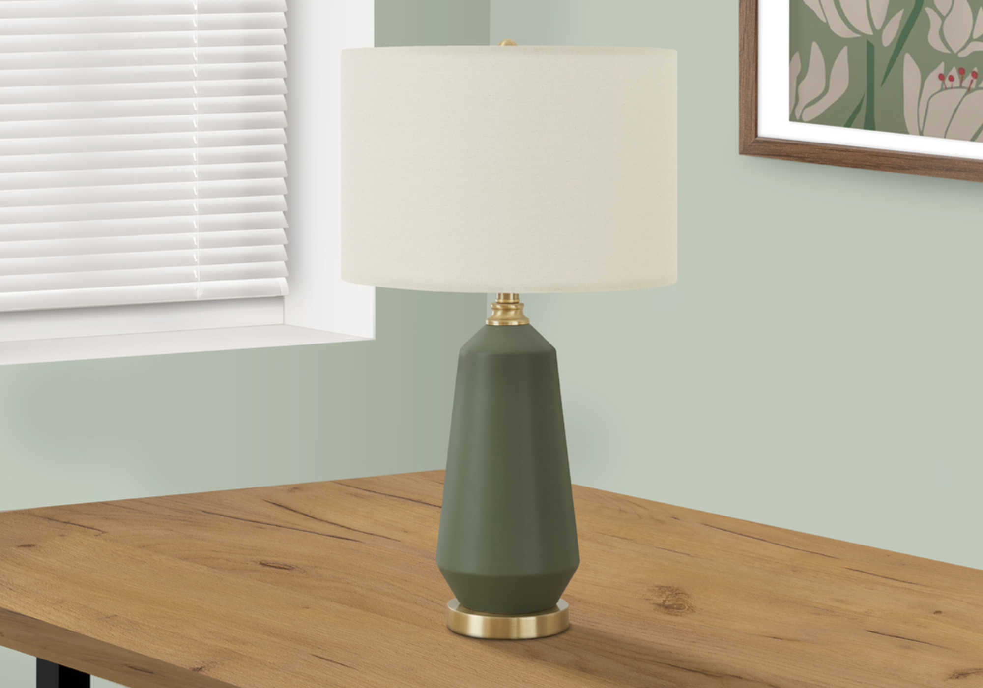 LIGHTING - 26"H TABLE LAMP GREEN CERAMIC / IVORY SHADE