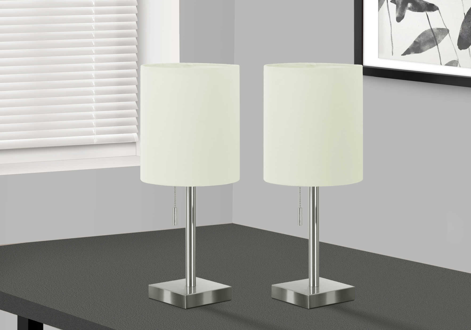 LIGHTING - 2PCS/17"H TABLE LAMP NICKEL METAL/IVORY/USB