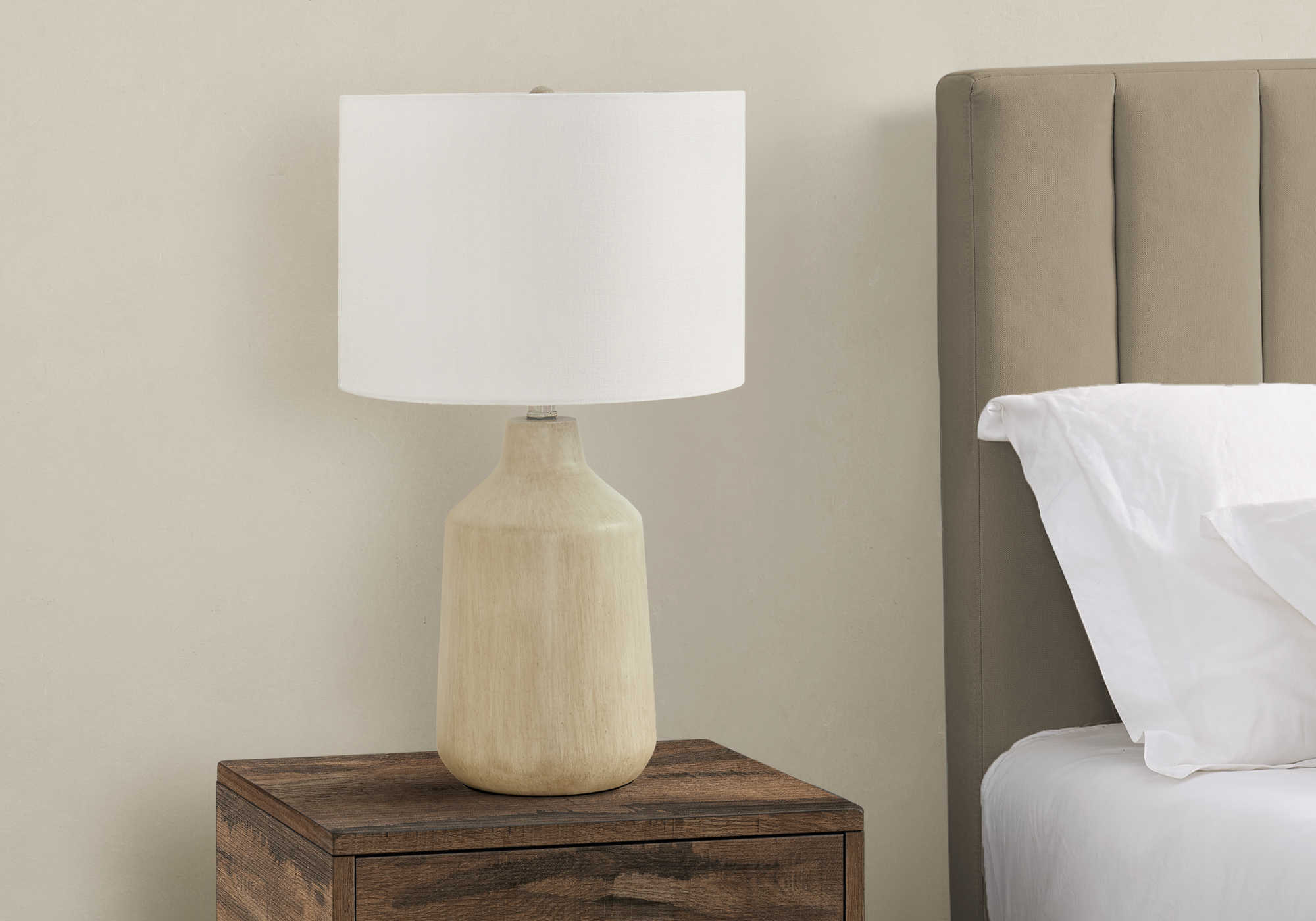 LIGHTING - 24"H TABLE LAMP BEIGE CONCRETE / IVORY SHADE