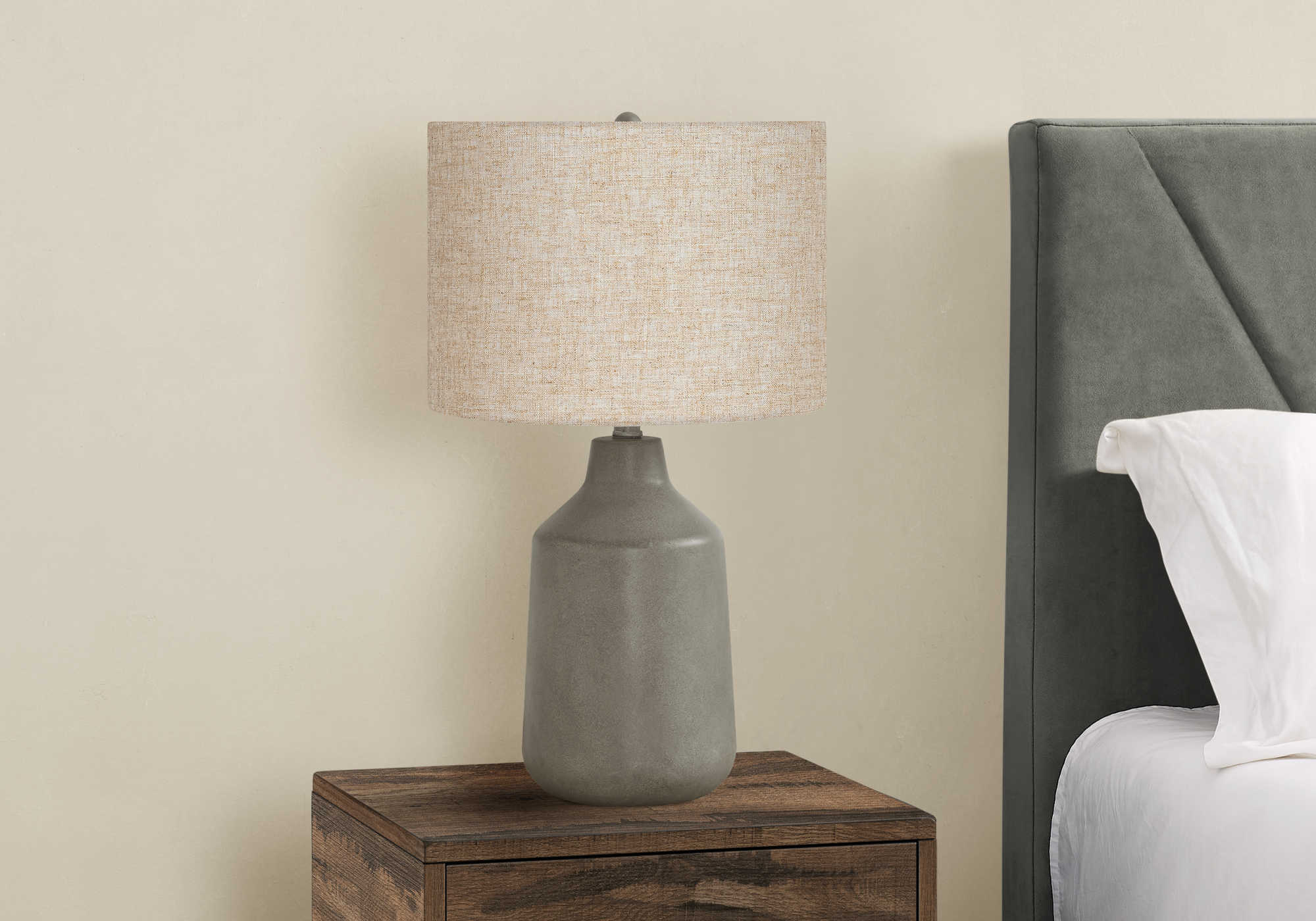 LIGHTING - 24"H TABLE LAMP GREY CONCRETE / BEIGE SHADE