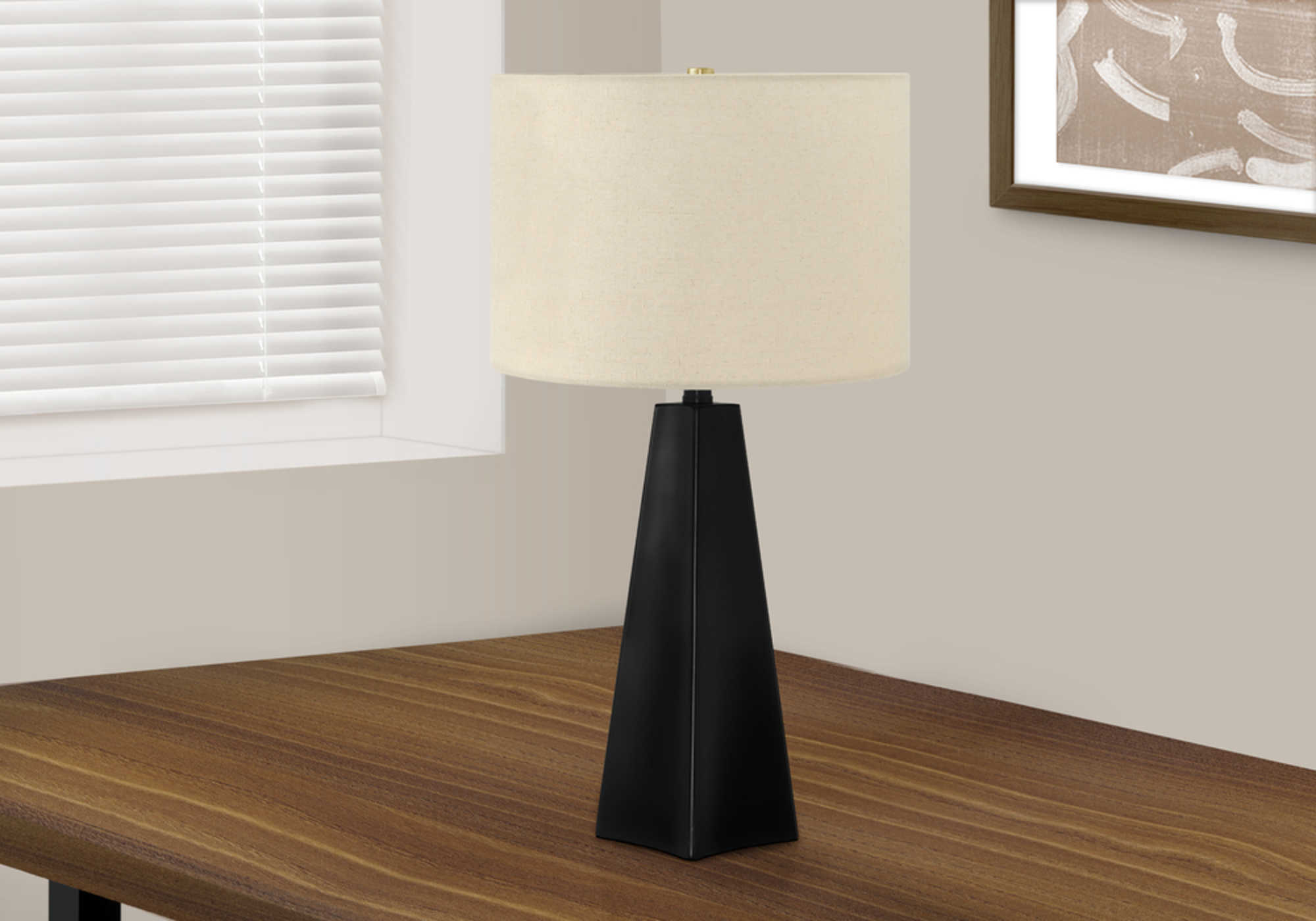 LIGHTING - 27"H TABLE LAMP BLACK RESIN / BEIGE SHADE