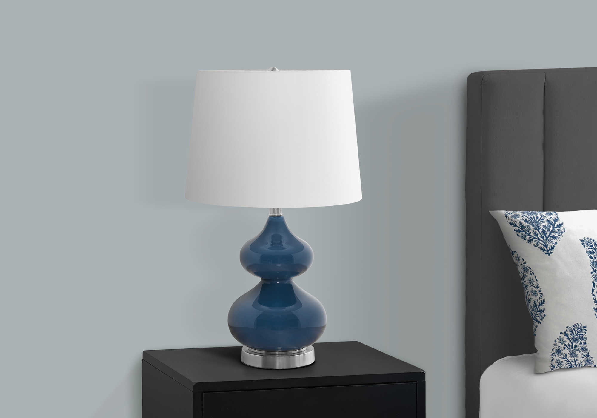 LIGHTING - 24"H TABLE LAMP BLUE GLASS / IVORY SHADE