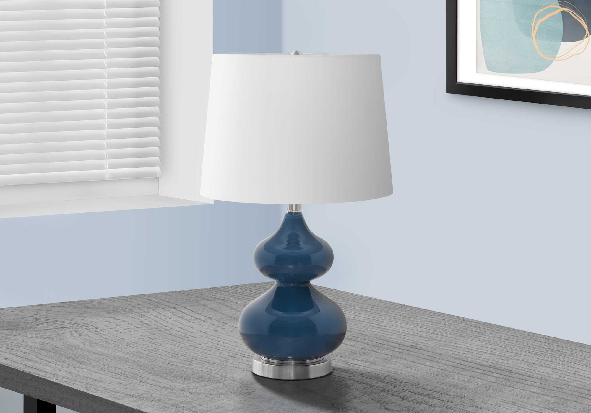 LIGHTING - 24"H TABLE LAMP BLUE GLASS / IVORY SHADE