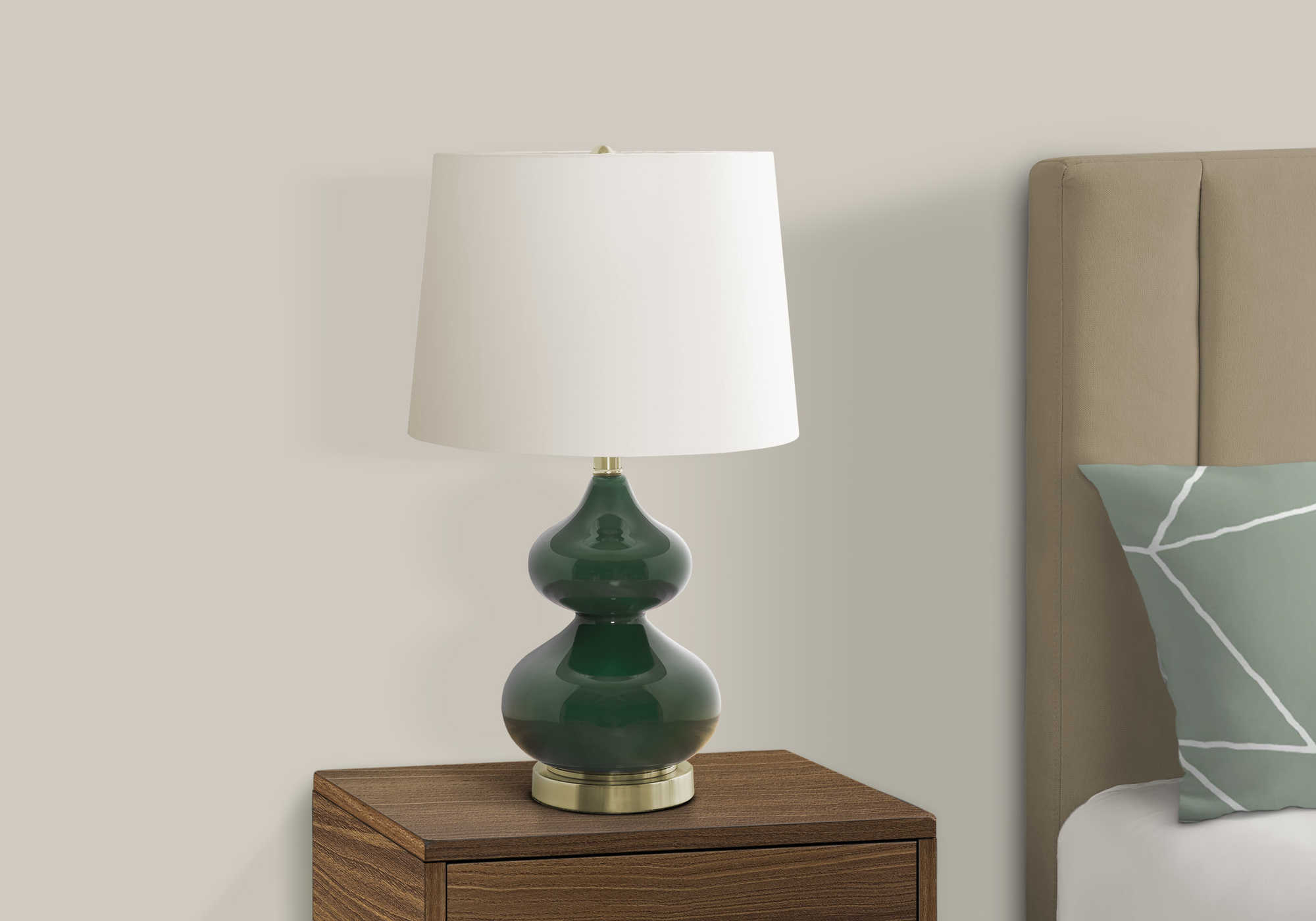 LIGHTING - 24"H TABLE LAMP GREEN GLASS / IVORY SHADE