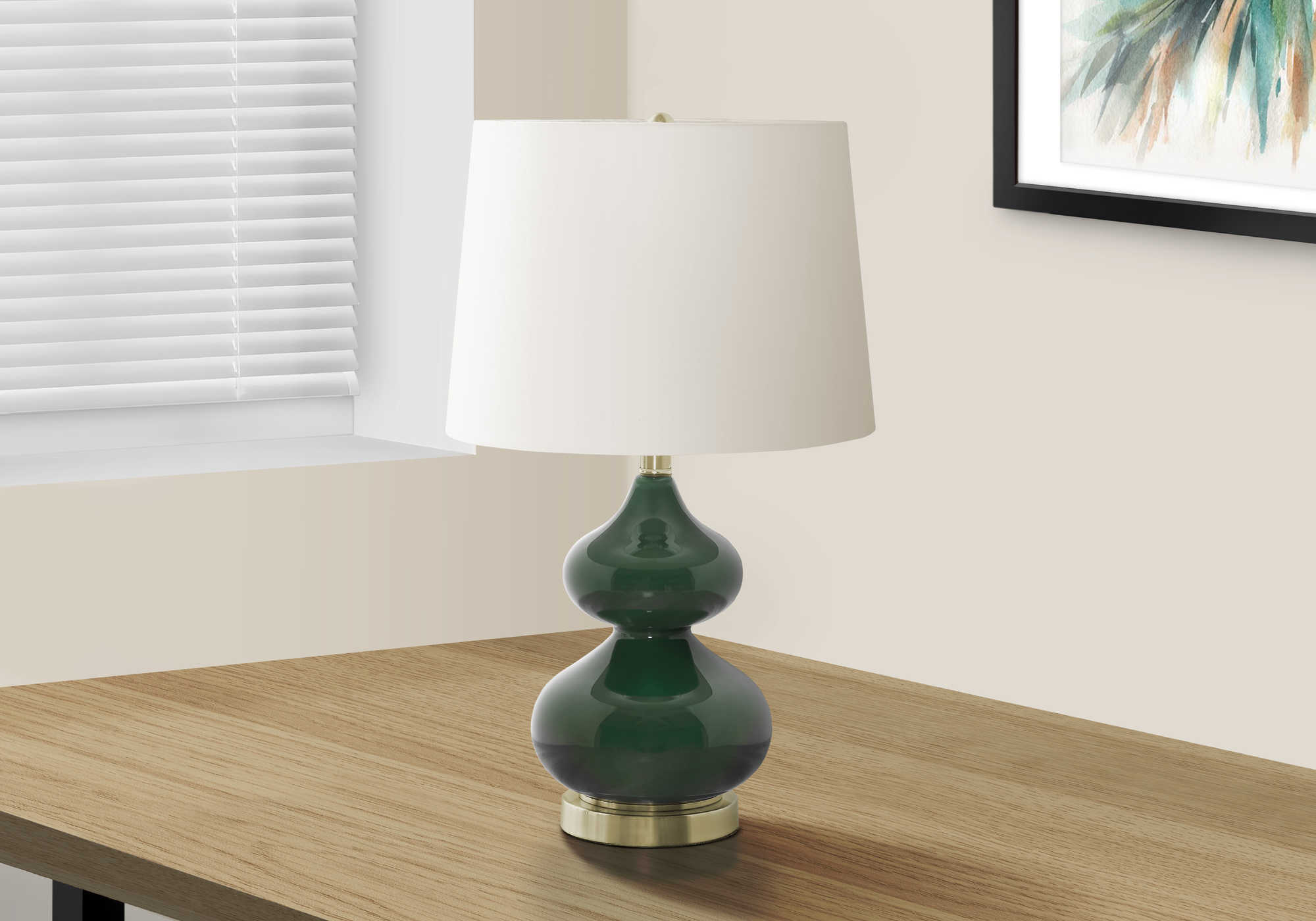 LIGHTING - 24"H TABLE LAMP GREEN GLASS / IVORY SHADE
